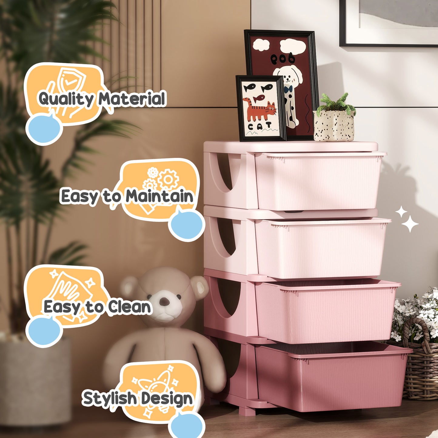 Four-Tier Kids Storage Boxes, with Four Drawers