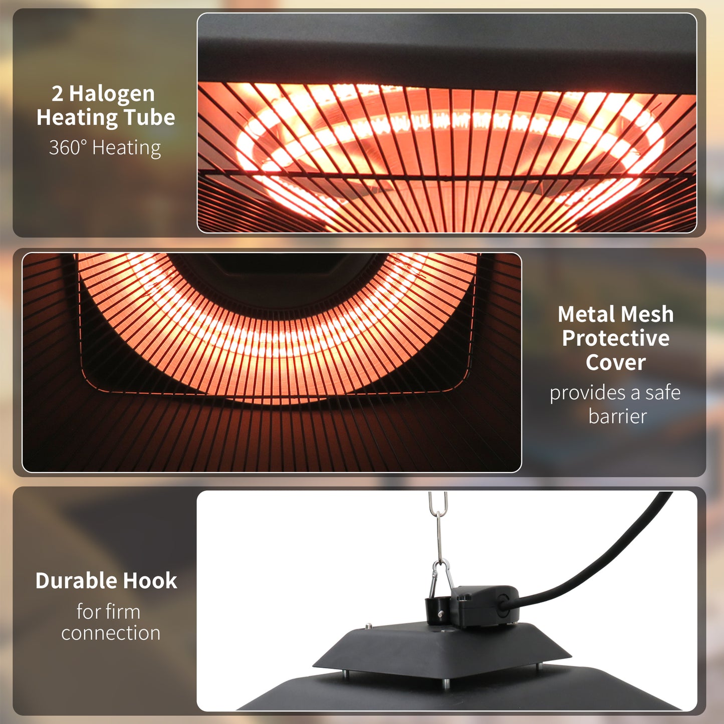 Hanging Electric Patio Heater with 2 Power Settings