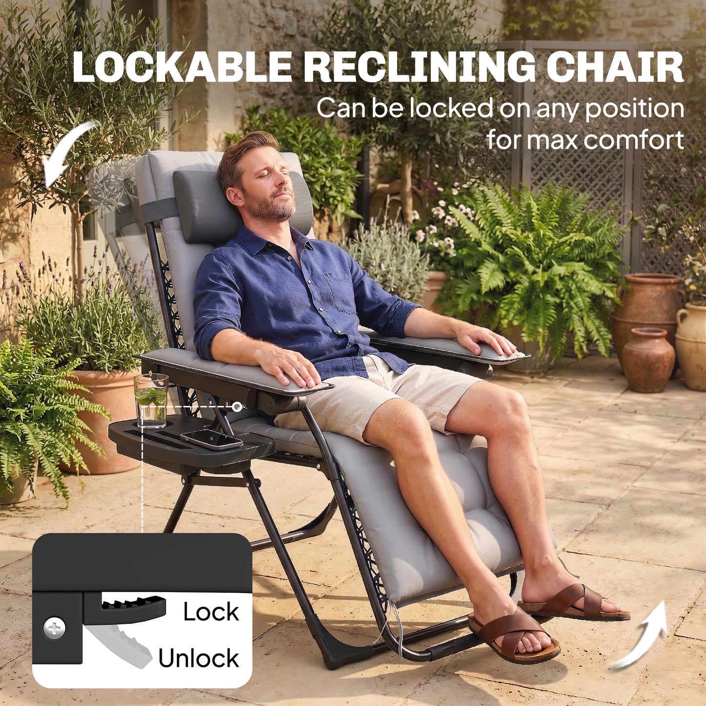 Zero Gravity Chair, Folding Sun Lounger Reclining Garden Chair