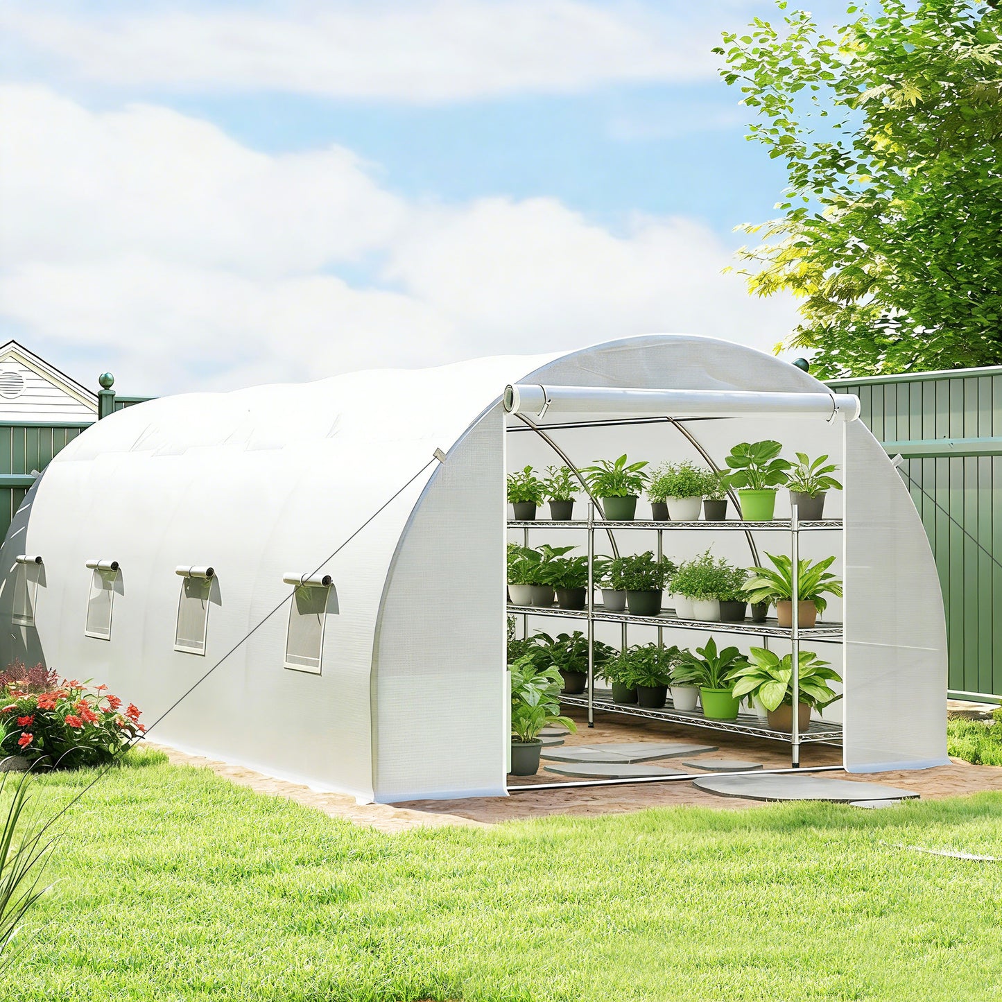 Poly Tunnel for Garden, Walk-in Polytunnel with Door