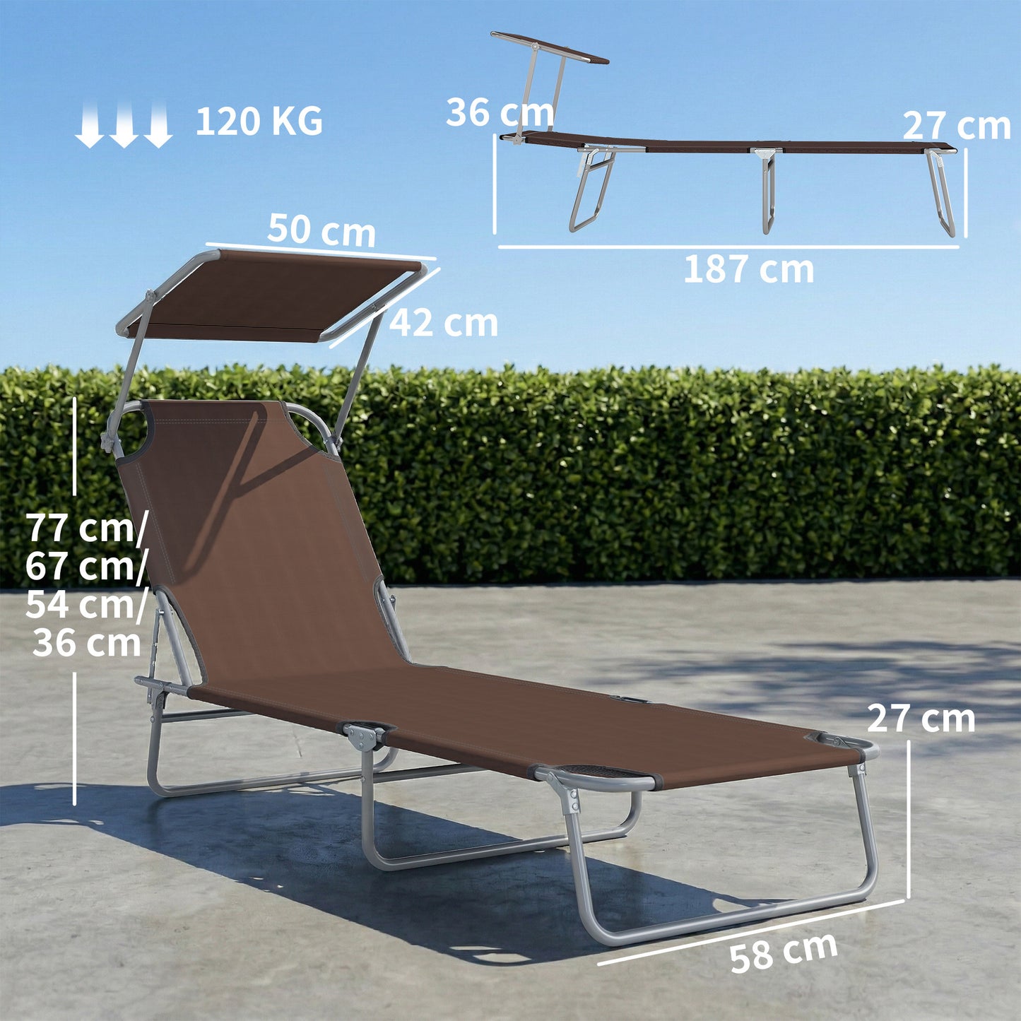 Folding Sun Lounger with Canopy
