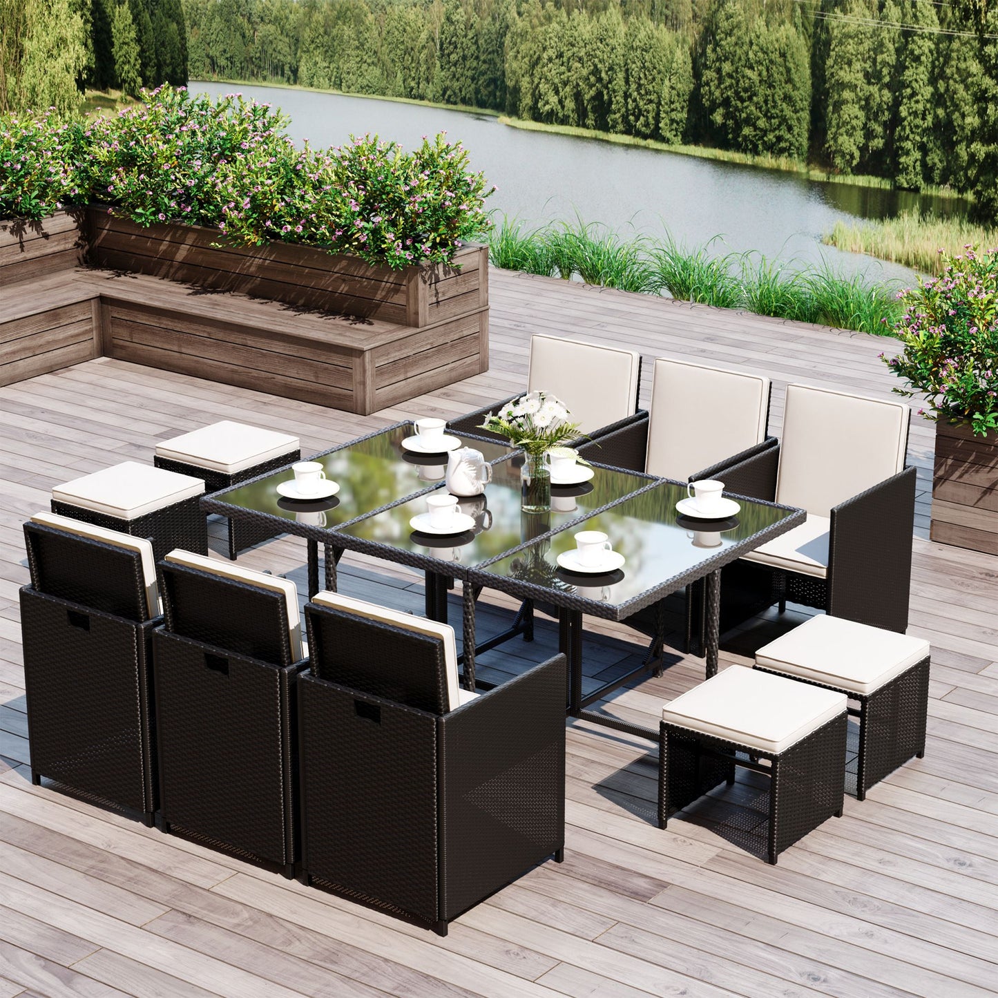Rattan Dining Set Garden Furniture Patio set 11 PC