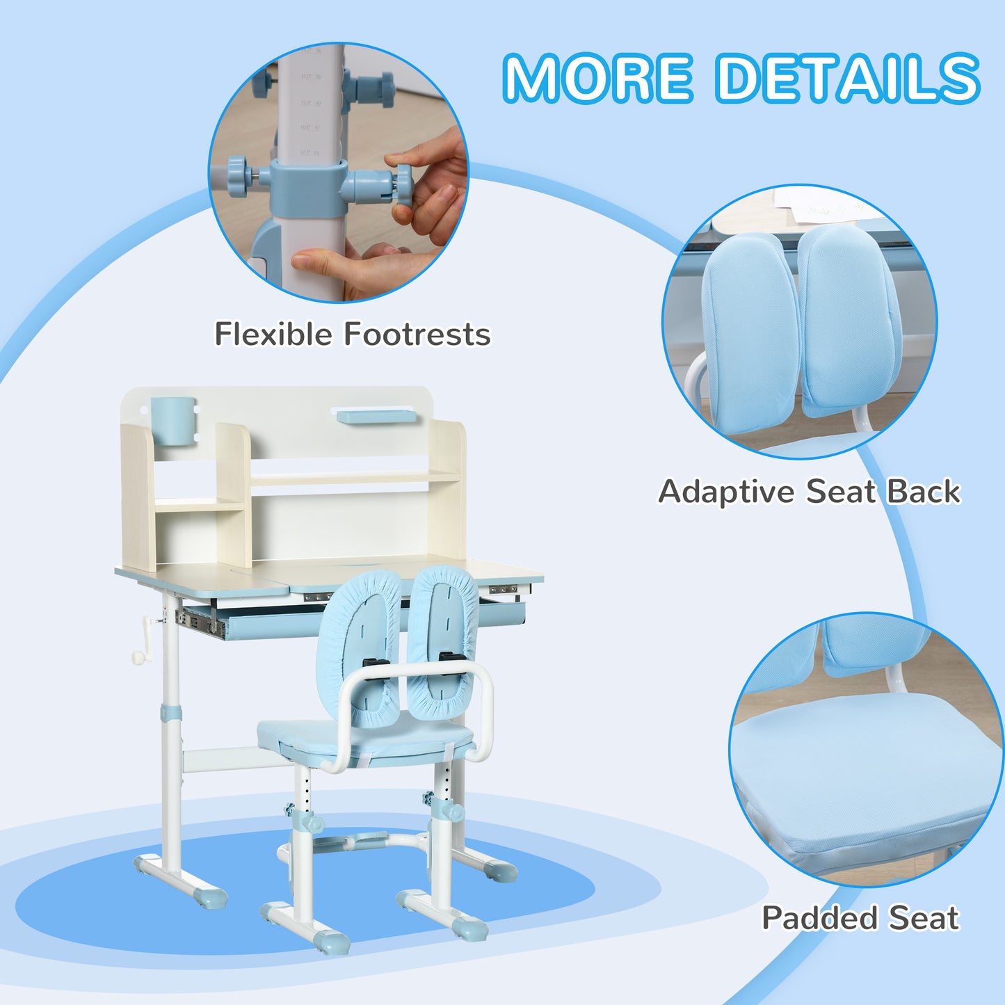 Kids Desk and Chair Set, with Storage Shelves, Washable Cover