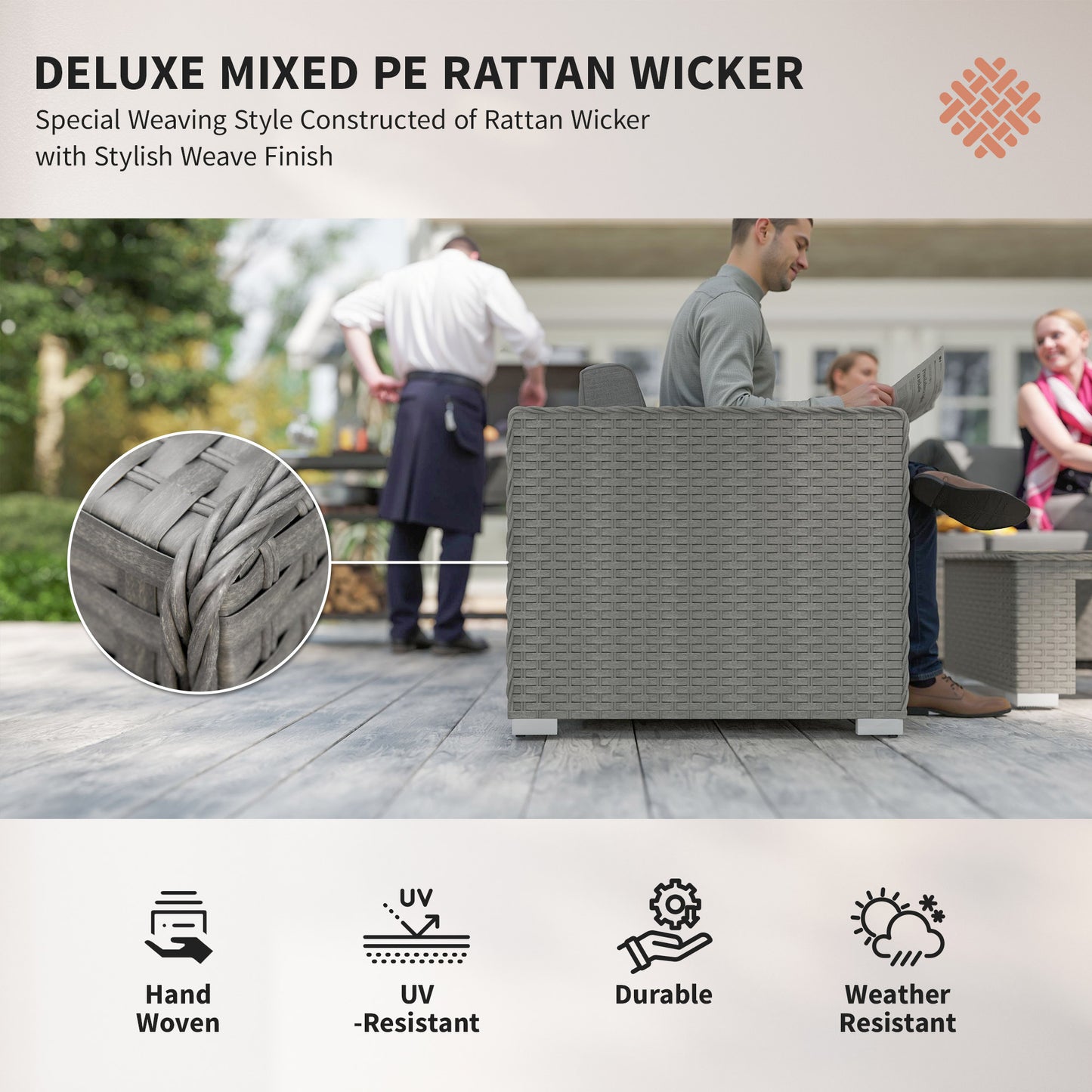 6 Pieces Outdoor PE Rattan Wicker Corner Sofa Set