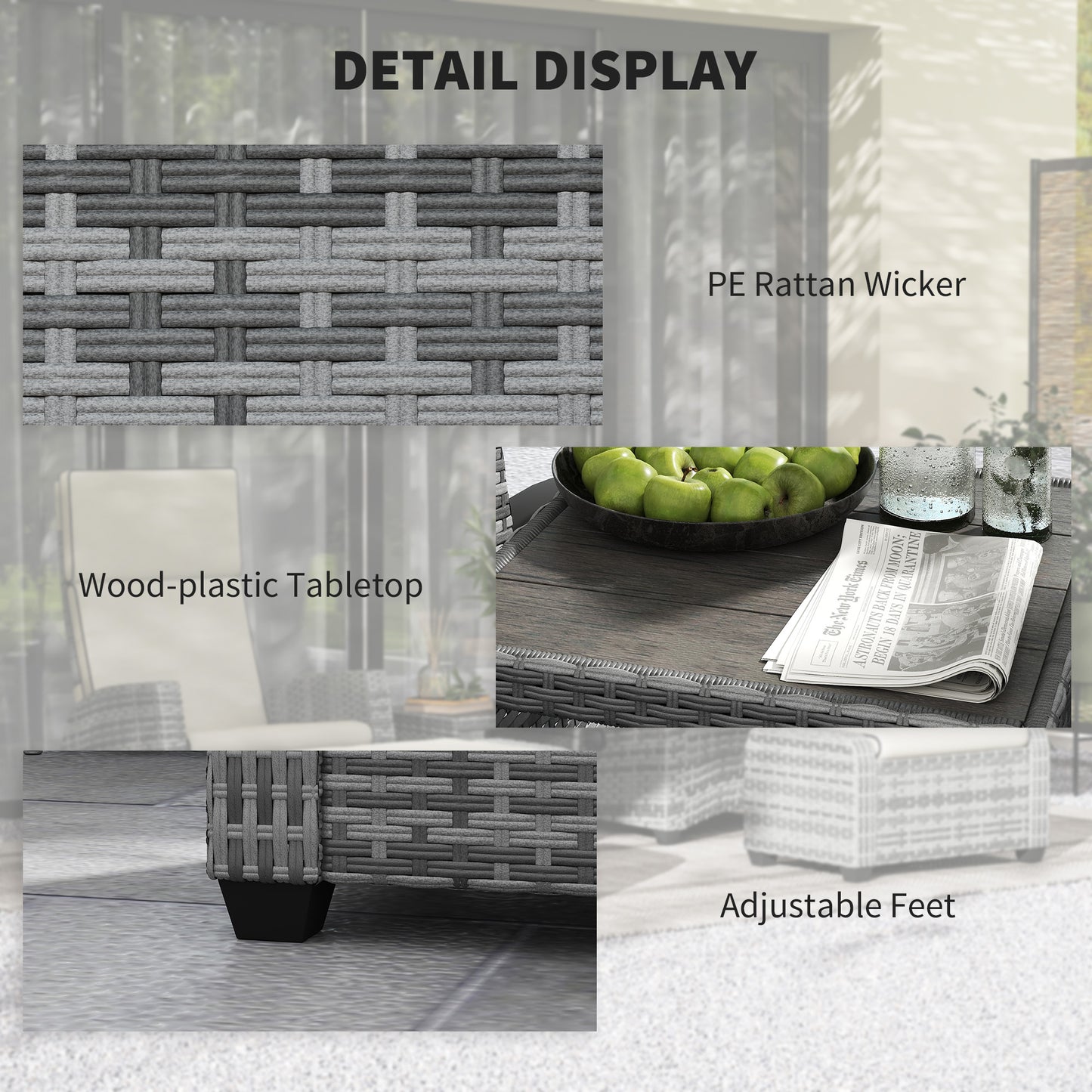 5-Piece Rattan Garden Furniture Set with Cushions