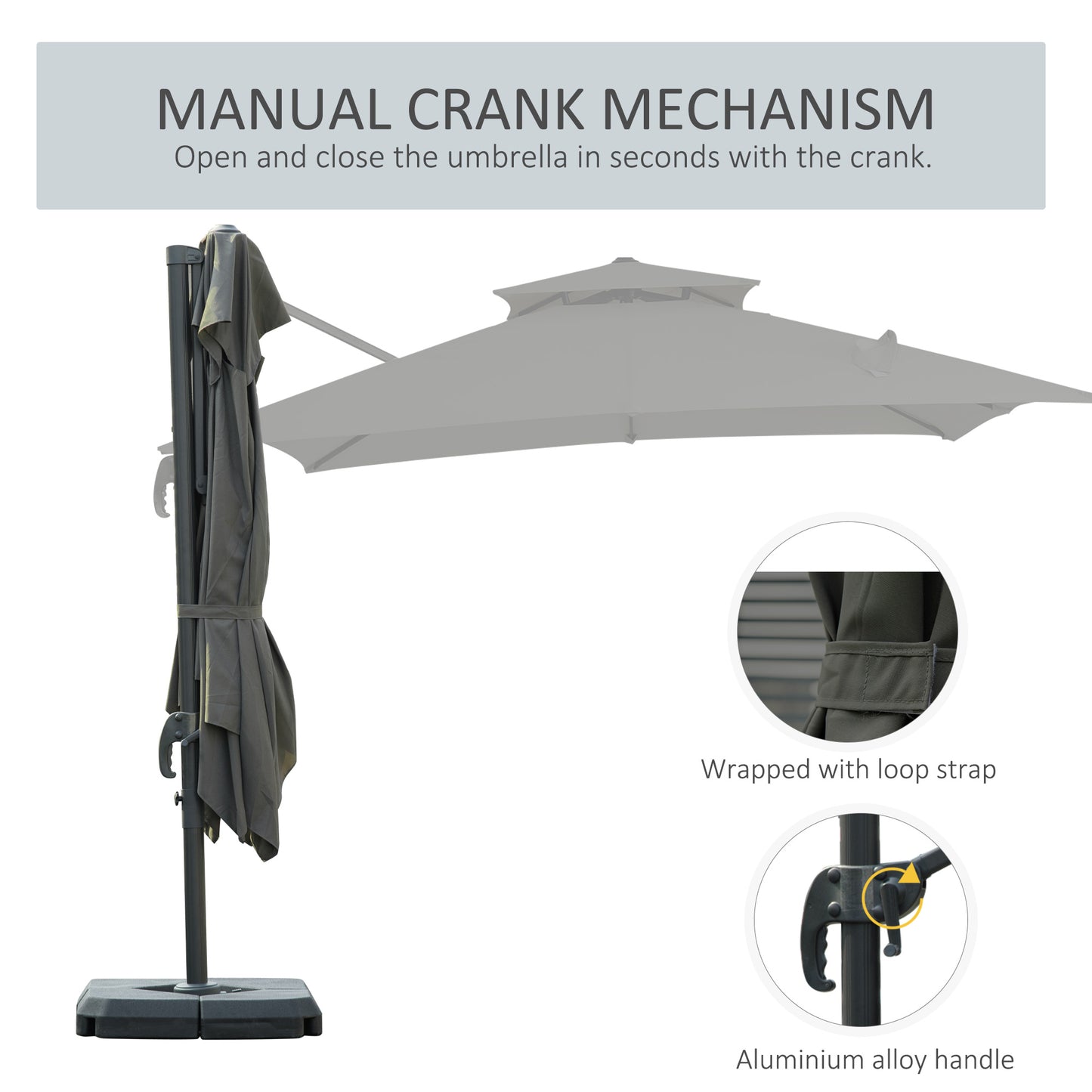 Cantilever Parasol 360 Degree Rotation Angle Adjustment Outdoor