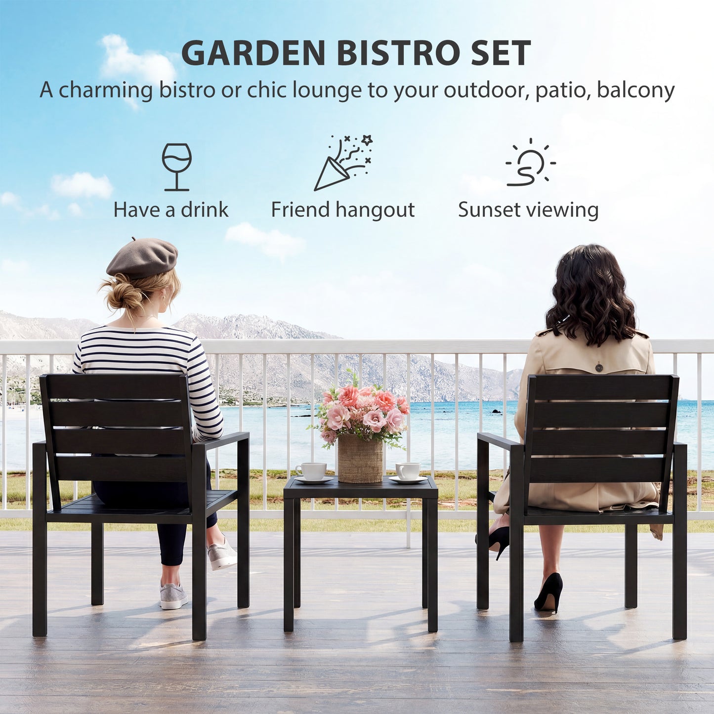 3 Pieces Garden Bistro Set for 2