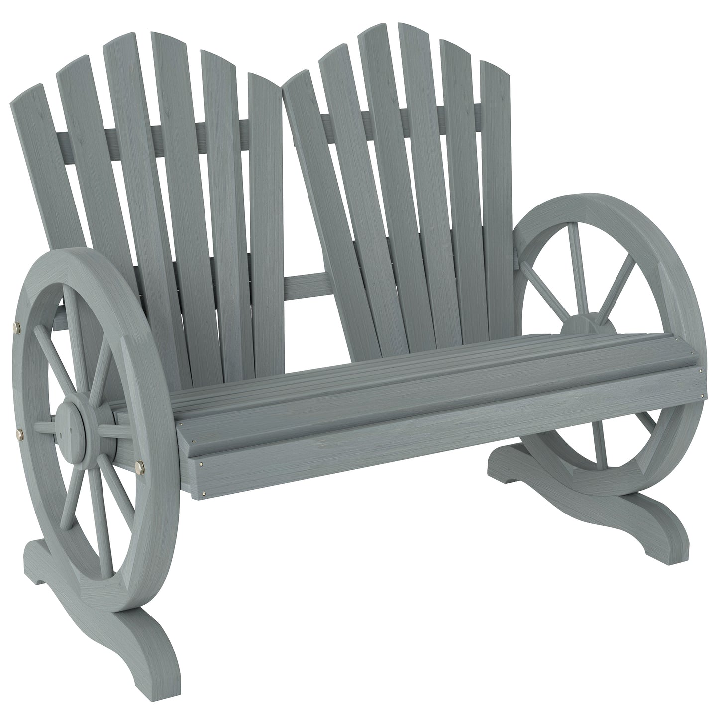 Fir Wood Love Seats with Wheel-Shaped Armrests