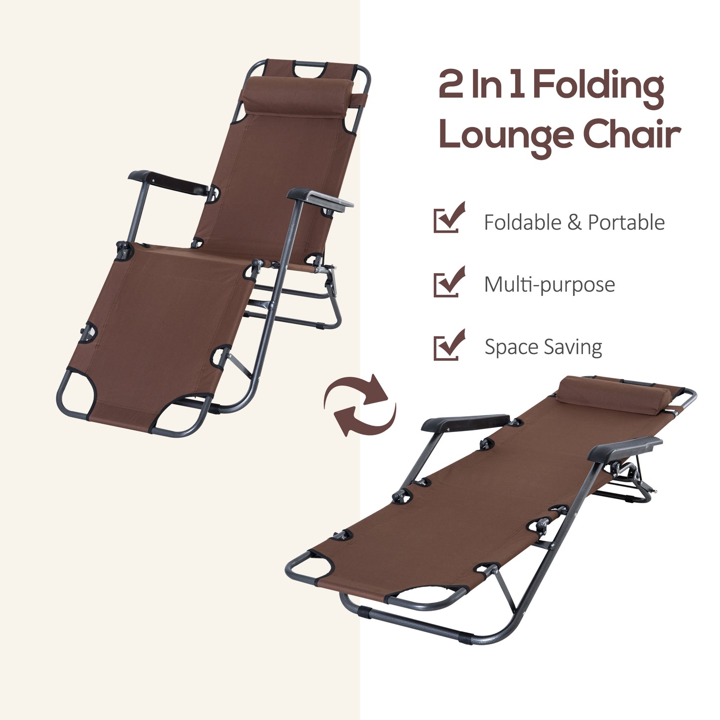 2 in 1 Folding Sun Lounger Reclining Garden Chair Set of 2