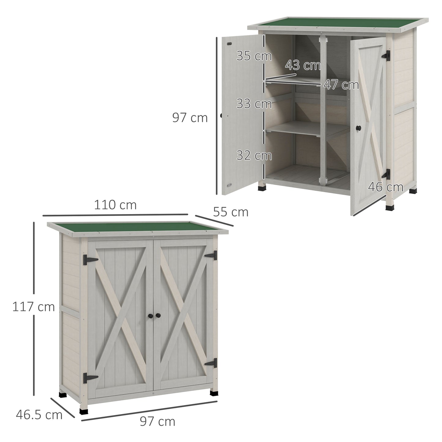 46.5 x 97cm Compact Wooden Storage Shed