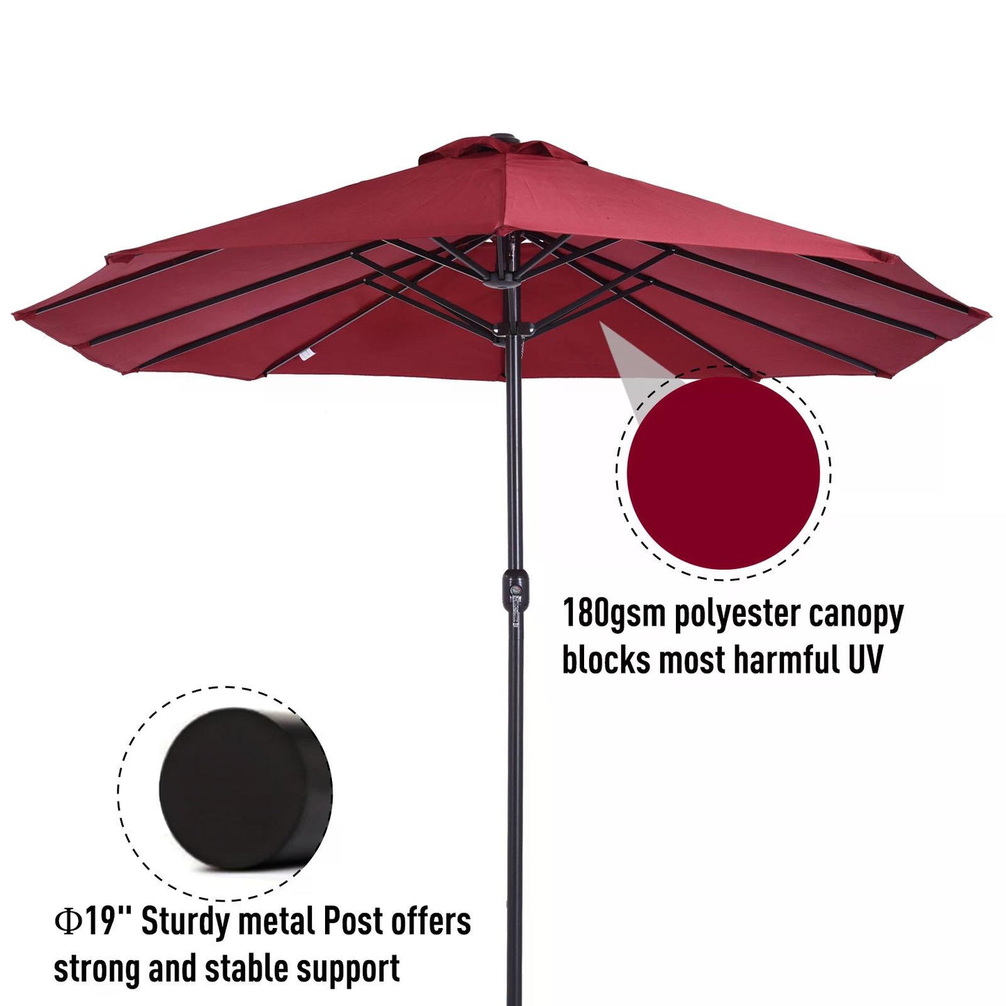 4.6m Double-Sided Patio Parasol Sun Umbrella