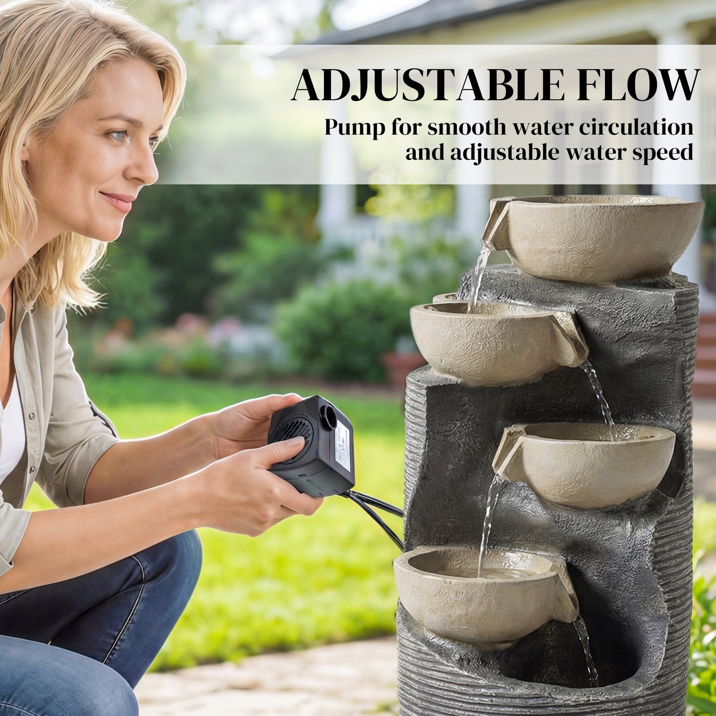Garden Water Feature, Outdoor Water Fountain with LED Lights