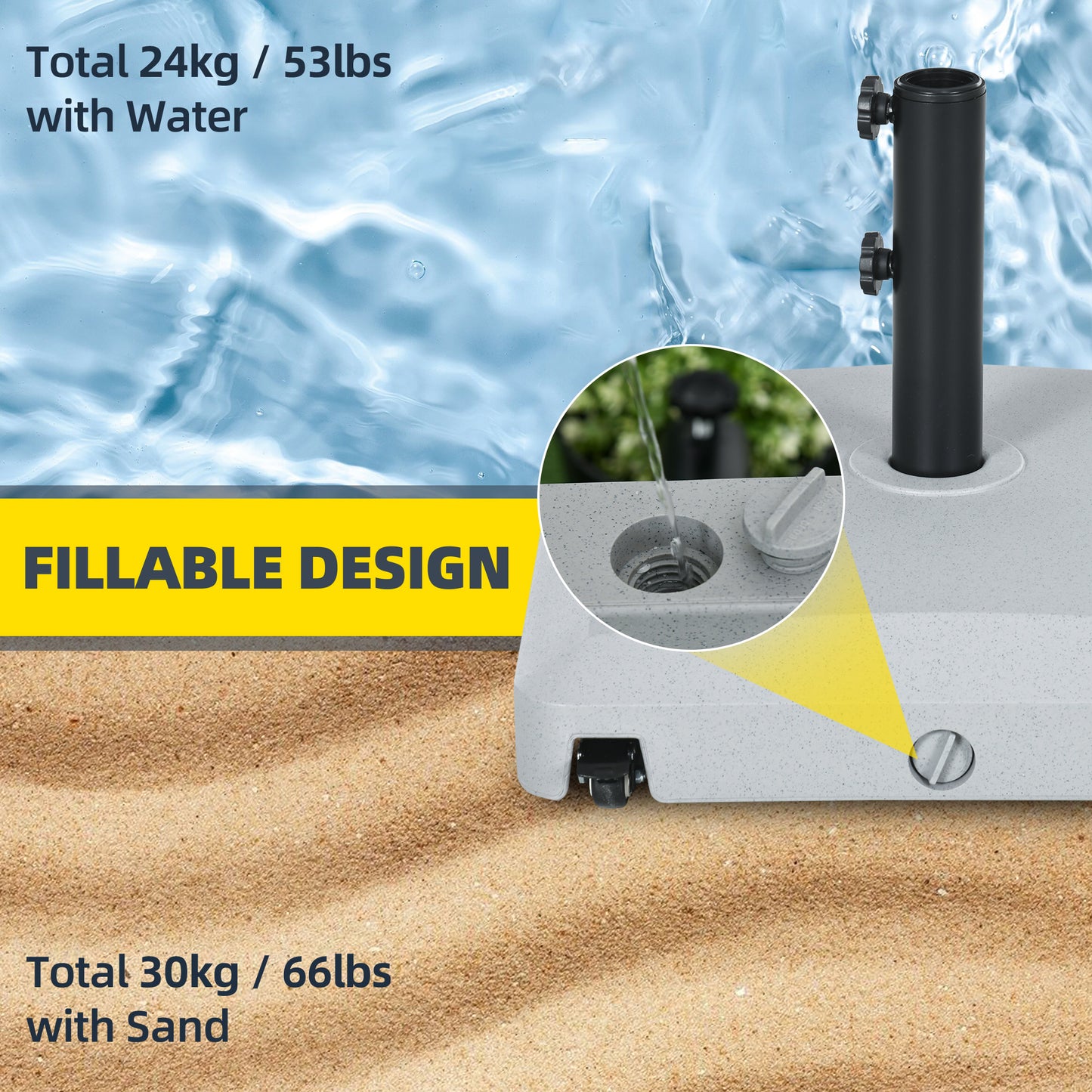 Garden Parasol Base Holder, 24kg Water or 30kg Sand Filled