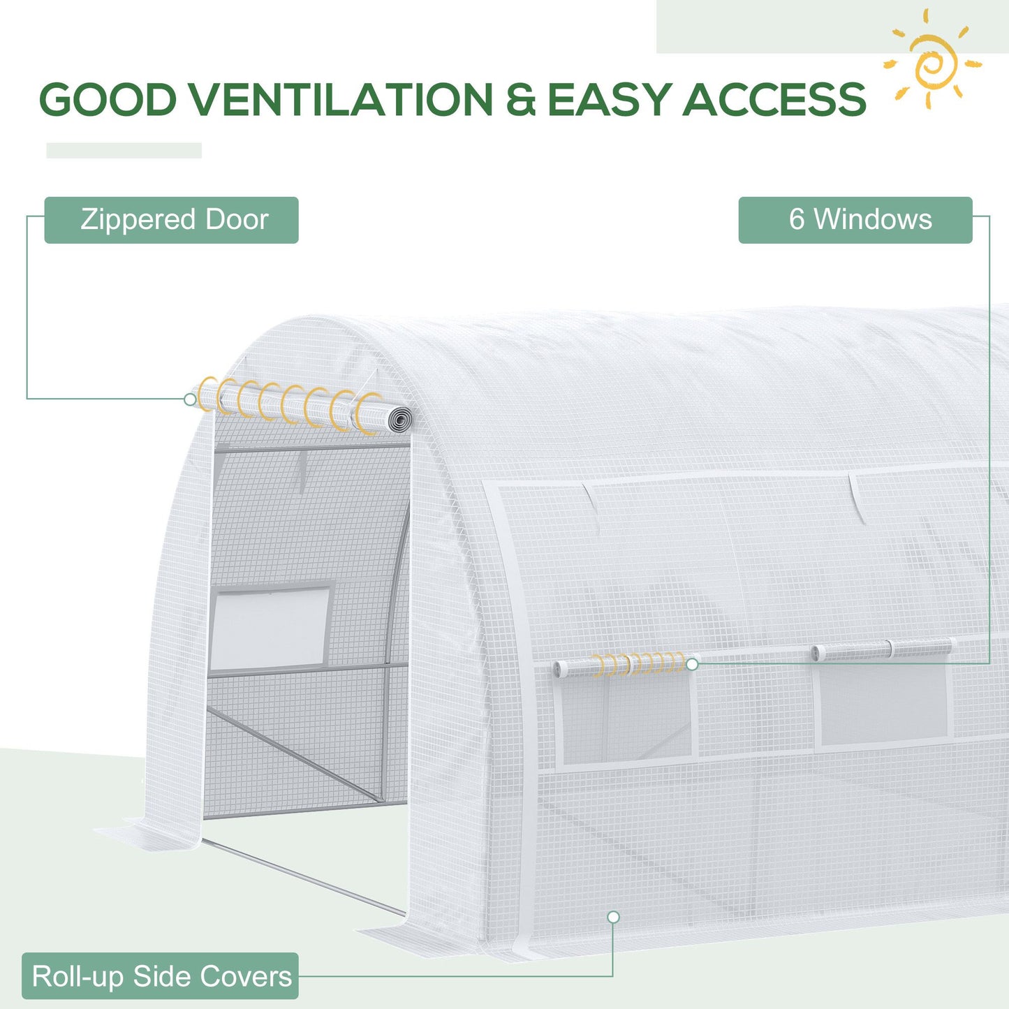3 x 3 x 2 m Polytunnel Greenhouse with Roll-up Side Walls