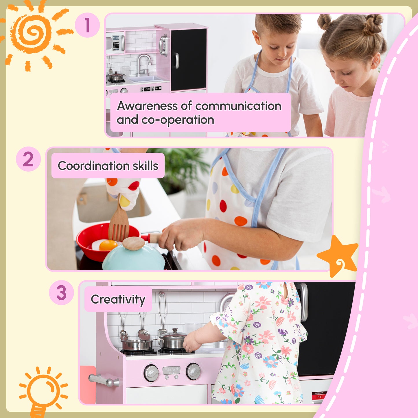 Pretend Play Kitchen, Kids Kitchen Playset w/ Toy Phone, Chalkboard