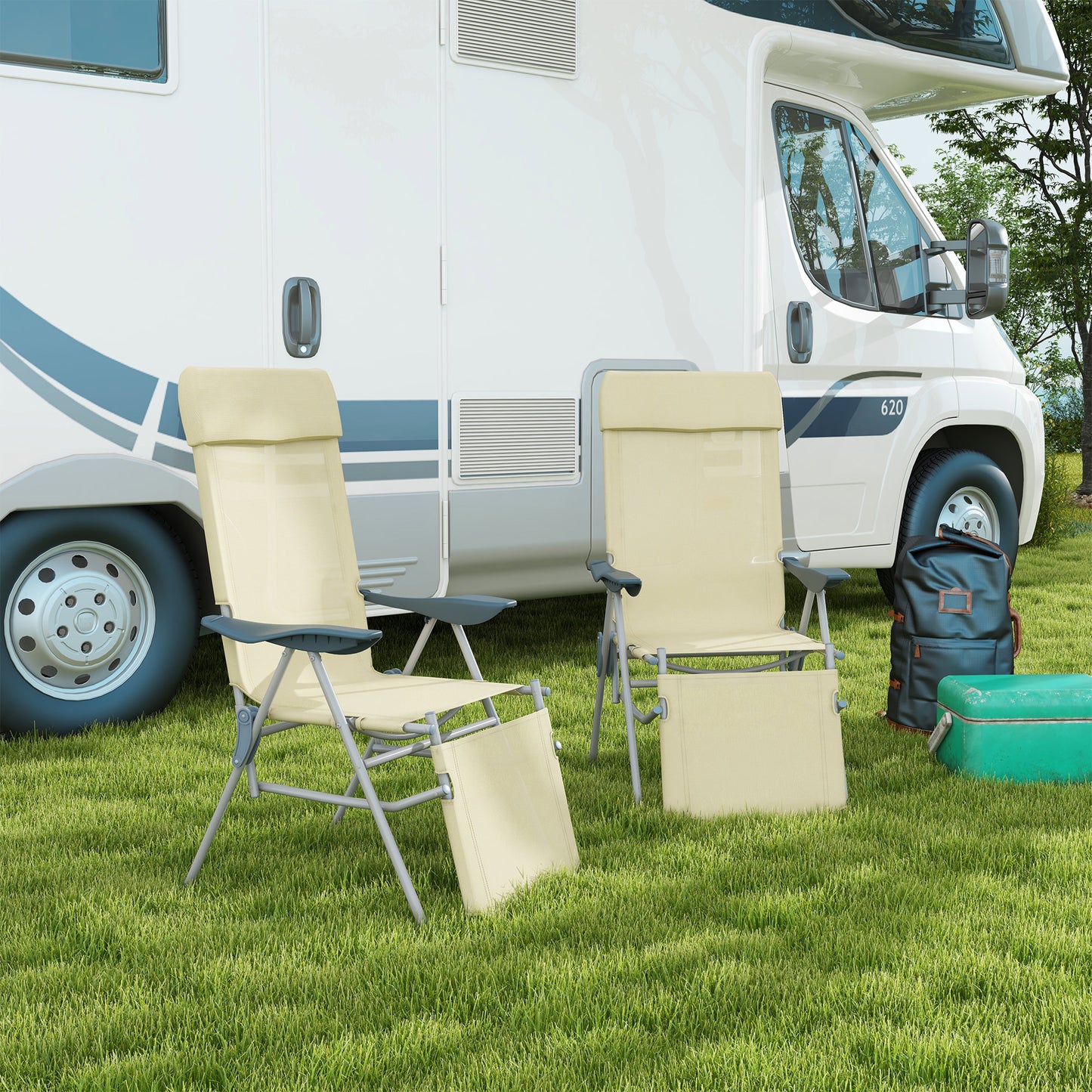 Set of Two Sun Loungers, with Five-Position Adjustable Backs