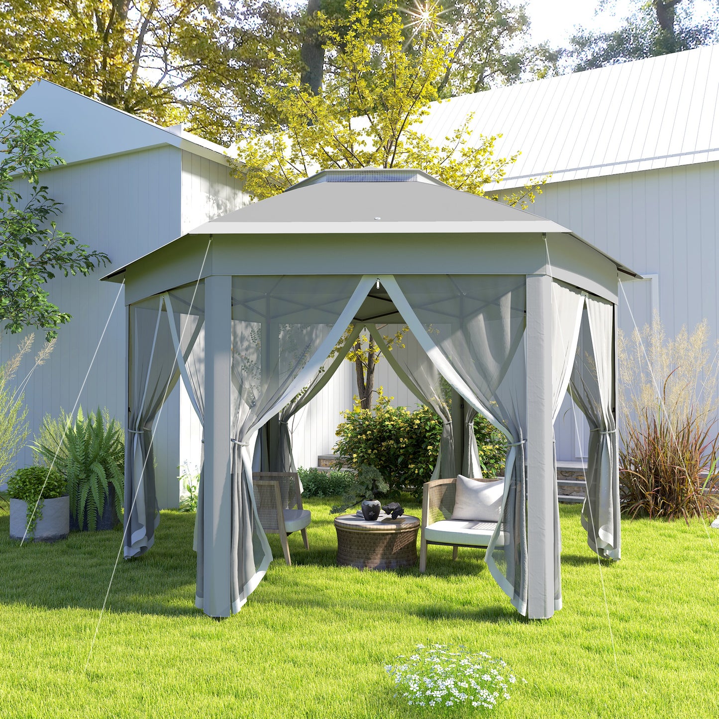 3 x 4m Garden Gazebo Hexagon Pop Up Gazebo Party Tent Canopy Double