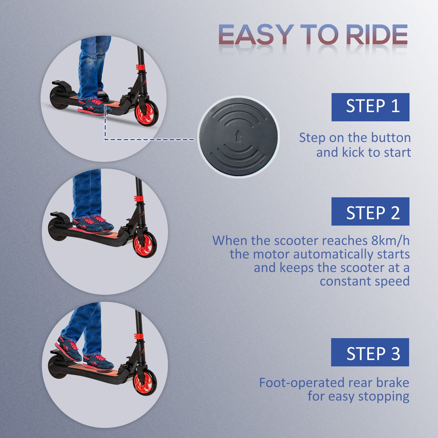 Folding Electric Scooter with Brake, for Ages 6+ Years