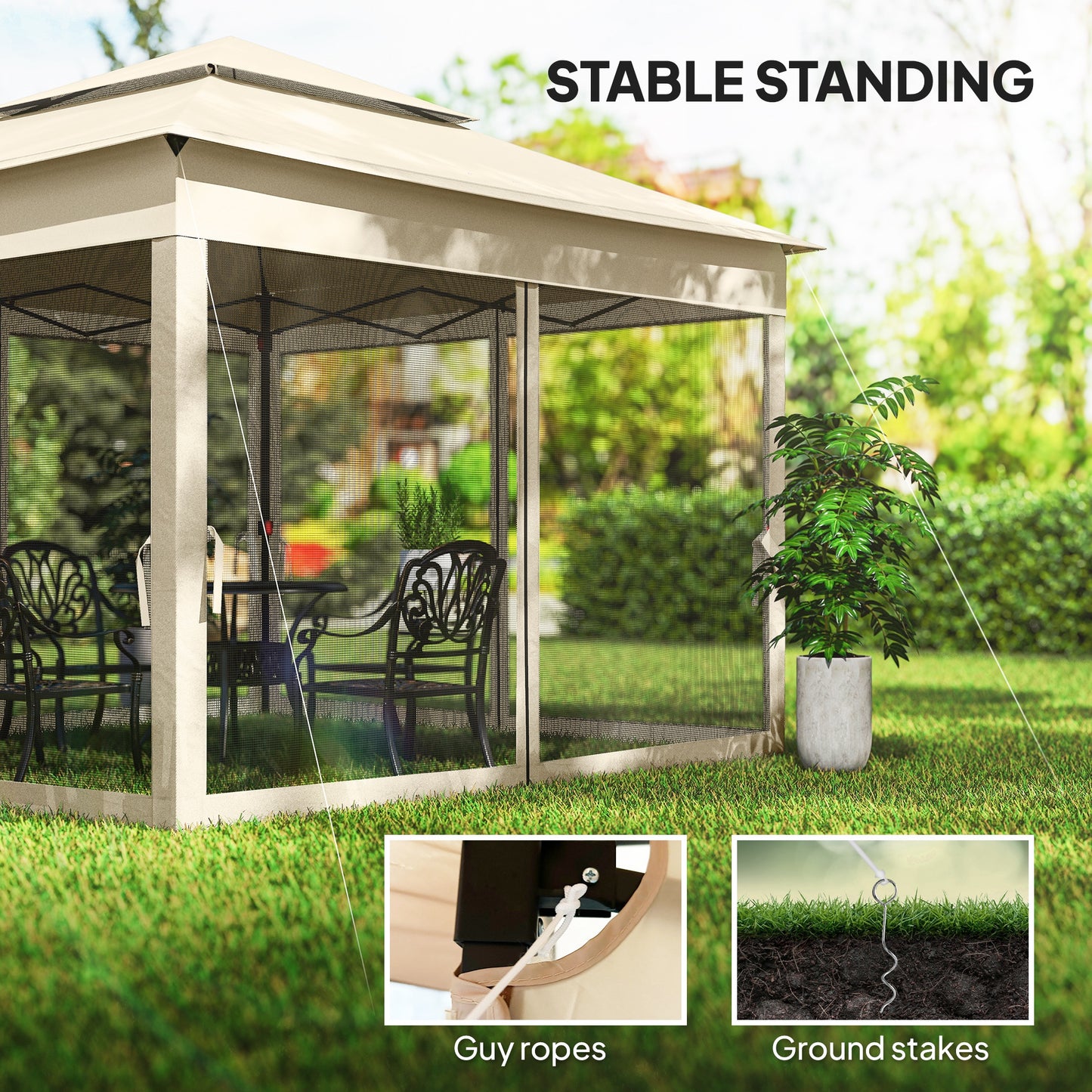 3 x 3(m) Pop Up Gazebo, Double-roof Garden Tent with Netting