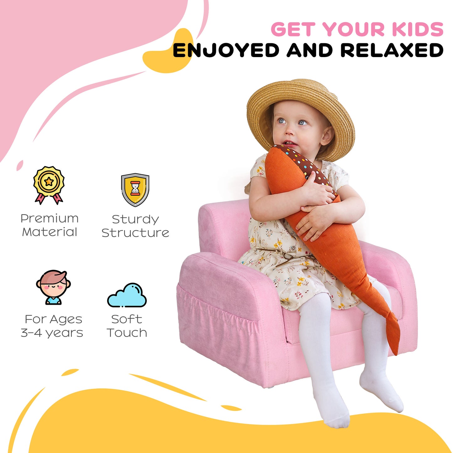 2-in-1 Kids Armchair, Toddler Sofa Bed, with Wood Frame, for Bedroom