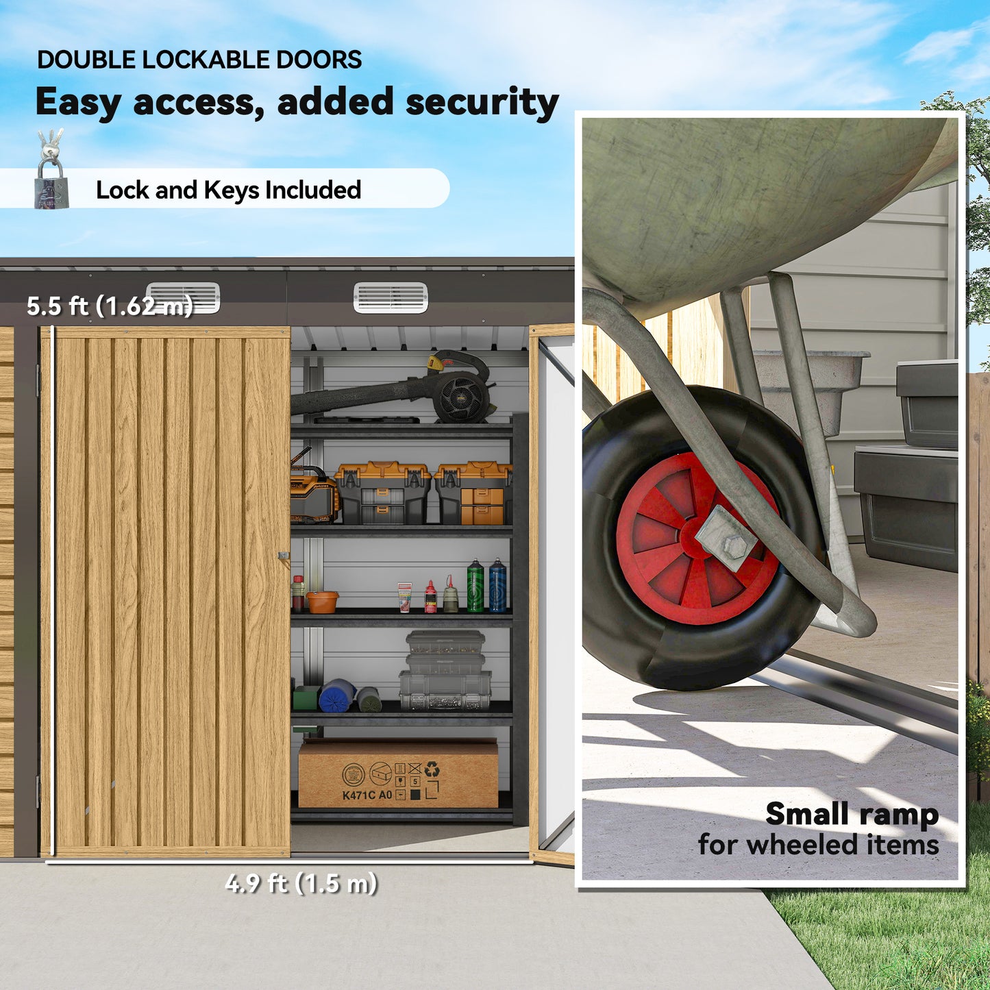 3.7 x 7.9ft Galvanised Steel Shed, with Latched Door and Padlock