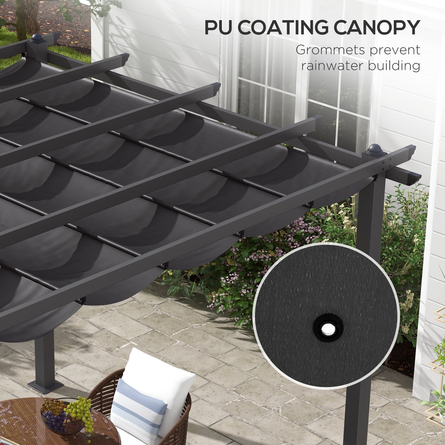 3 x 3m Aluminium Pergola with Retractable Roof and L4 Wind-proof