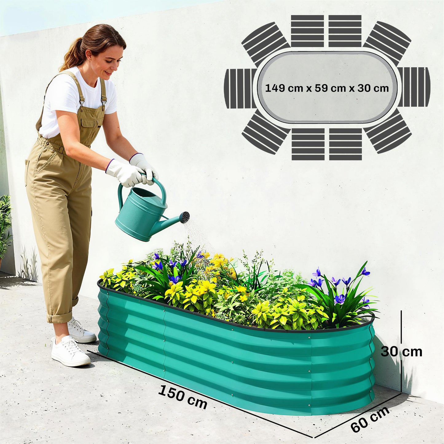 Set of Two 150 x 60cm Steel Planters