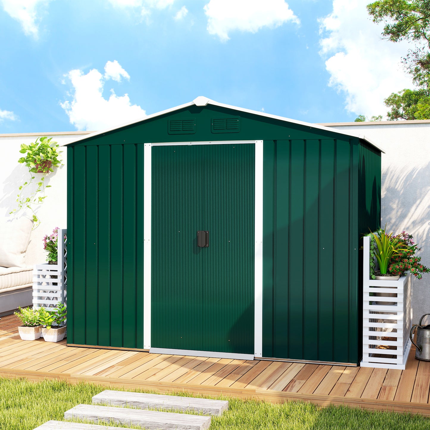 7.7 x 5.7ft Metal Garden Shed with Ventilation Slots