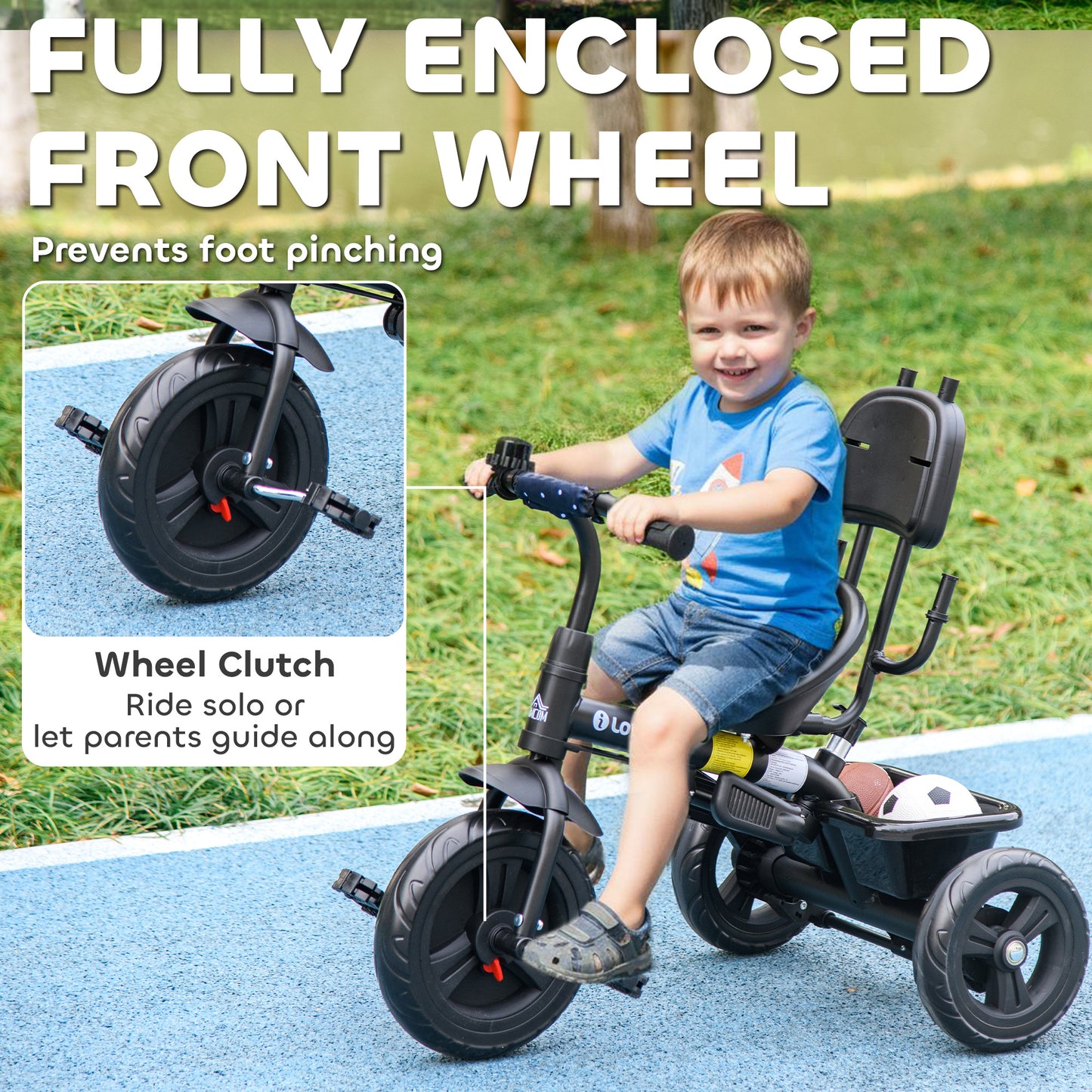 6 in 1 Tricycle for Kids with 5-point harness straps, Removable Canopy