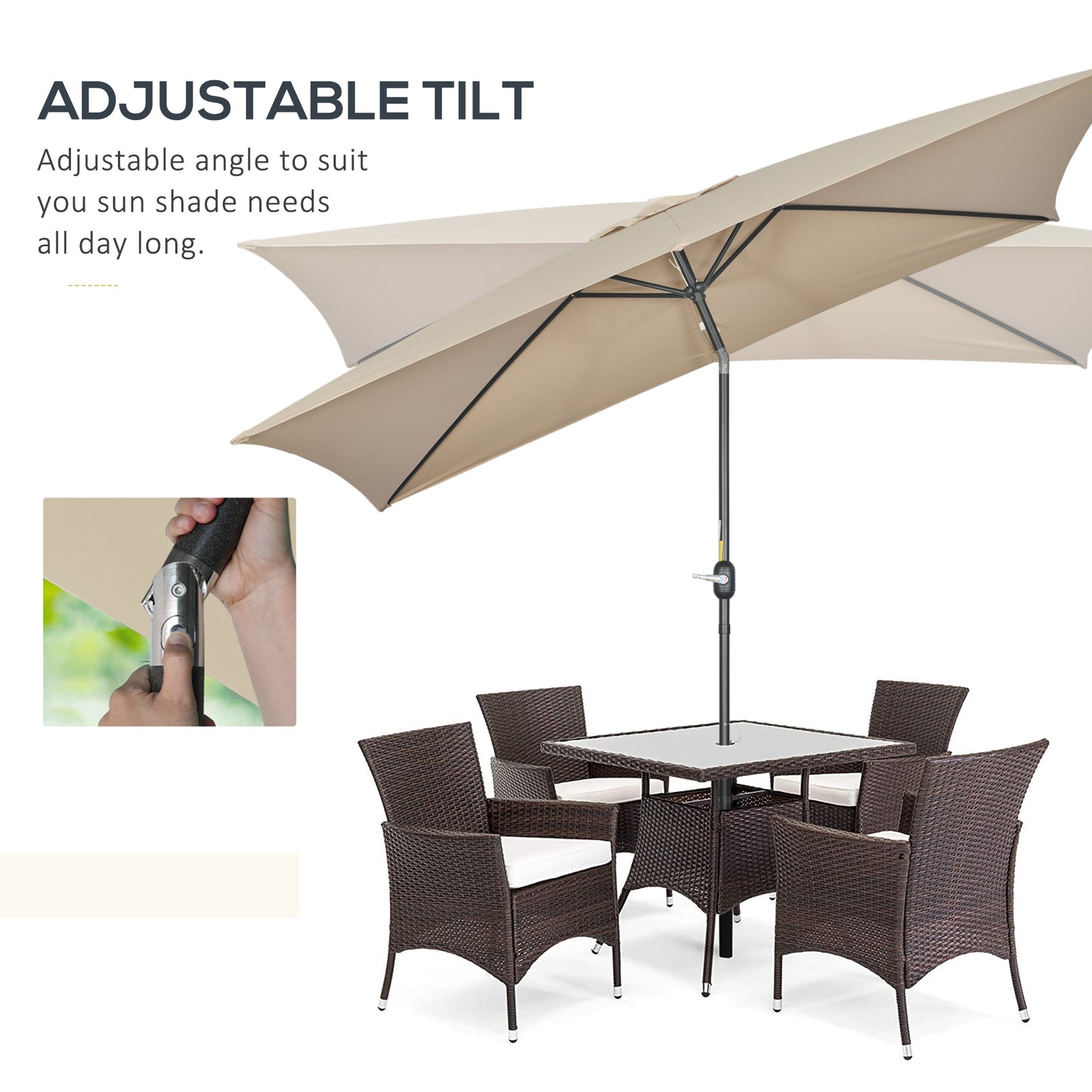 3x2m Garden Parasol Umbrella with Aluminium Pole, Tilt and Crank