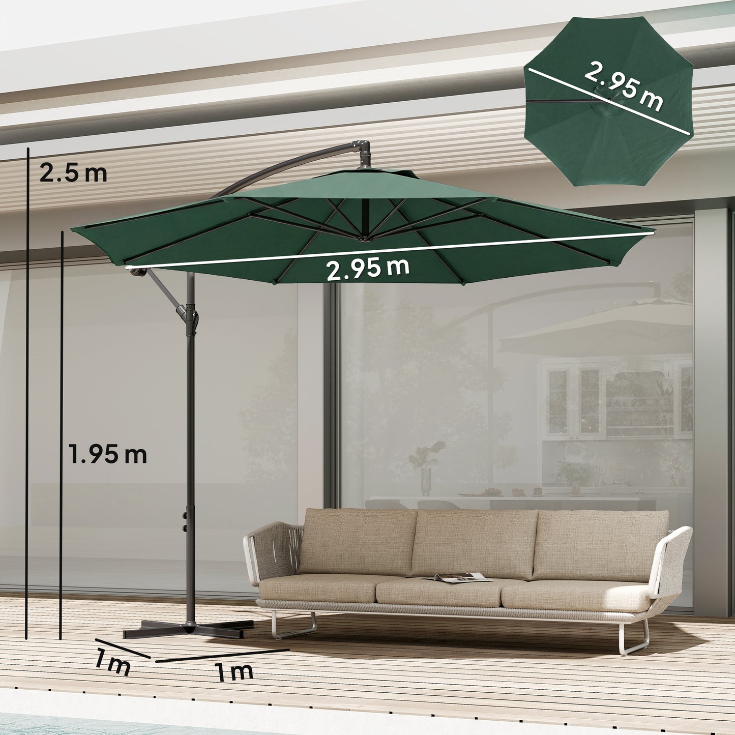 3 m Overhanging Cantilever Parasol, with Cross Base