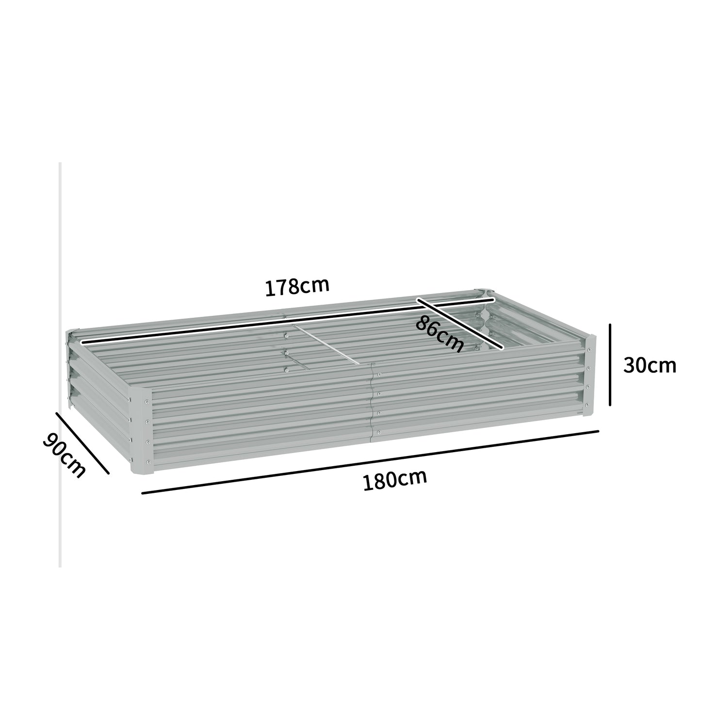 180 x 90cm Galvanised Steel Open Planter