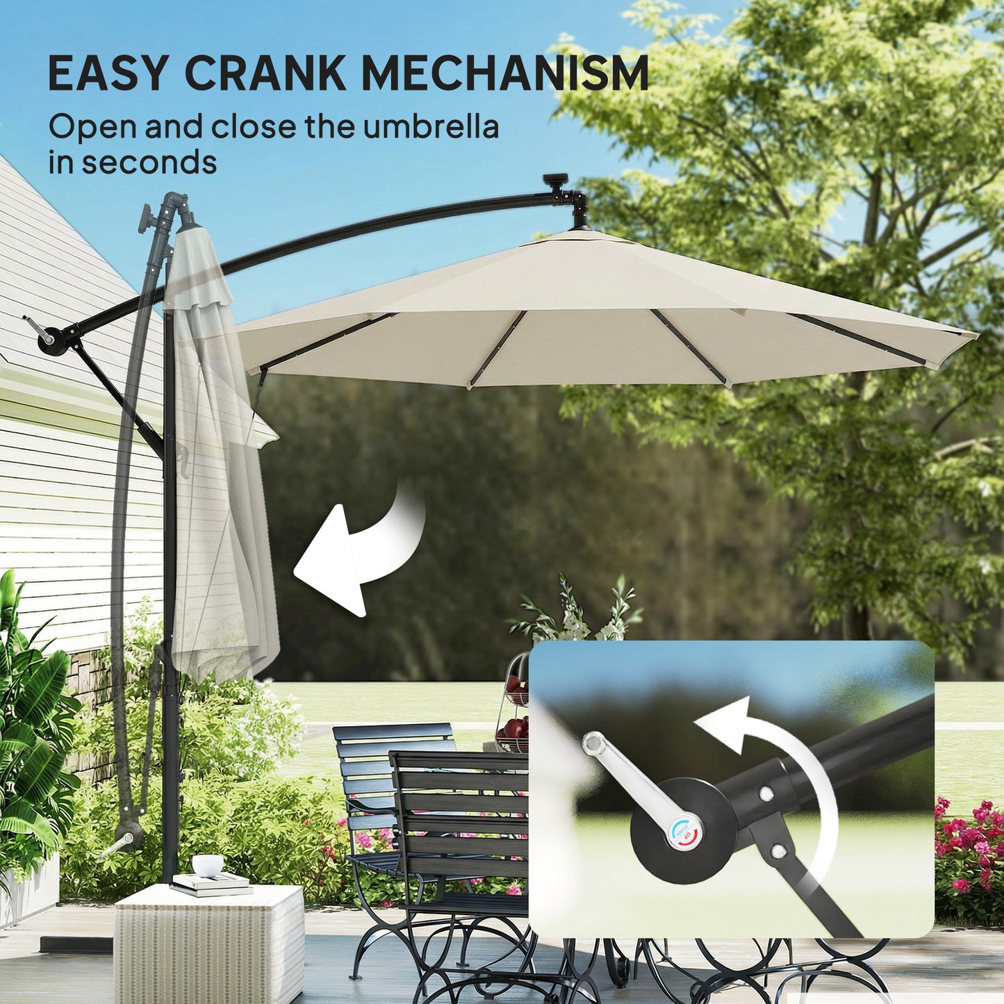 3 m Cantilever Parasol with Solar LED Lights Garden Umbrella