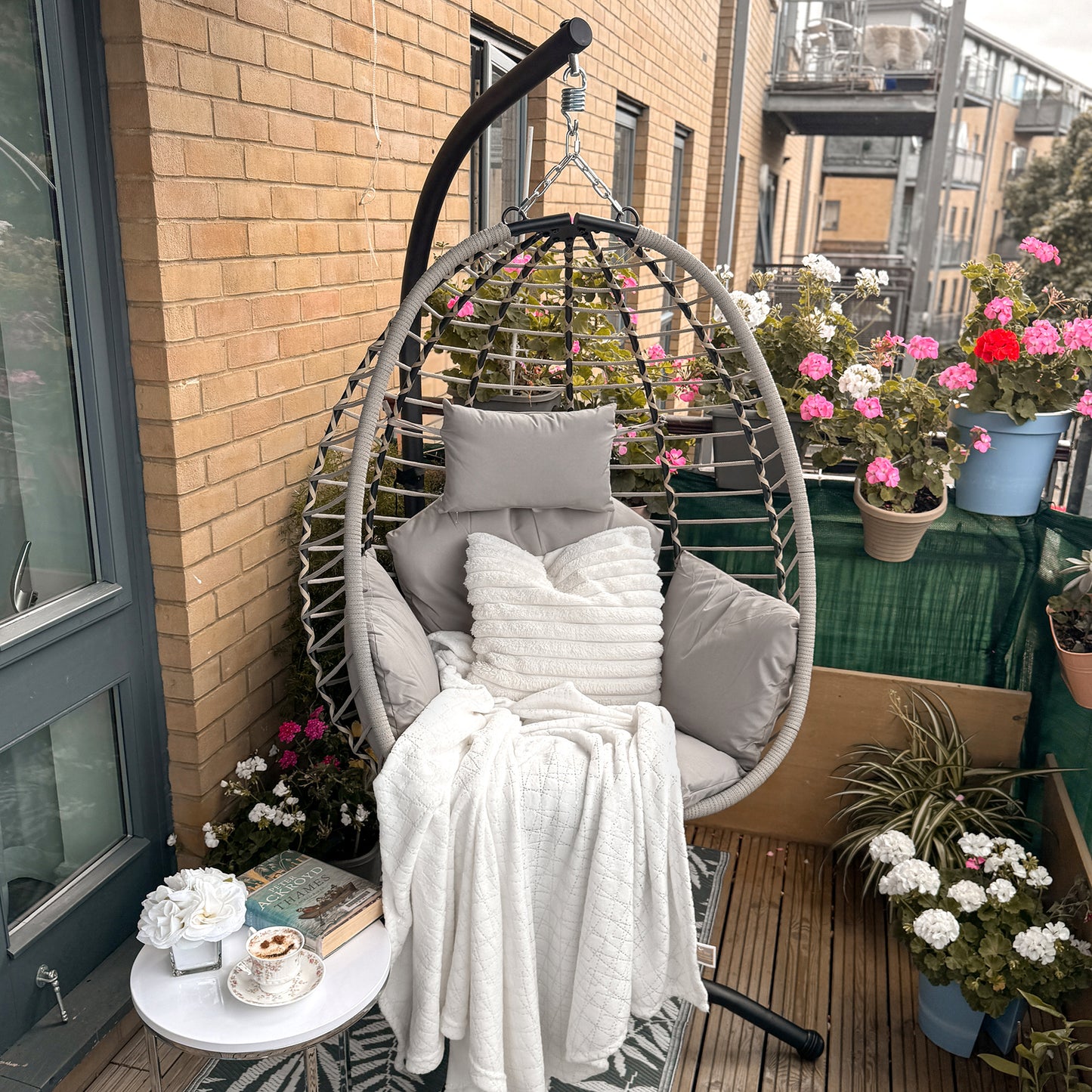 Single Rattan Hanging Egg Chair, with Seat Cushion