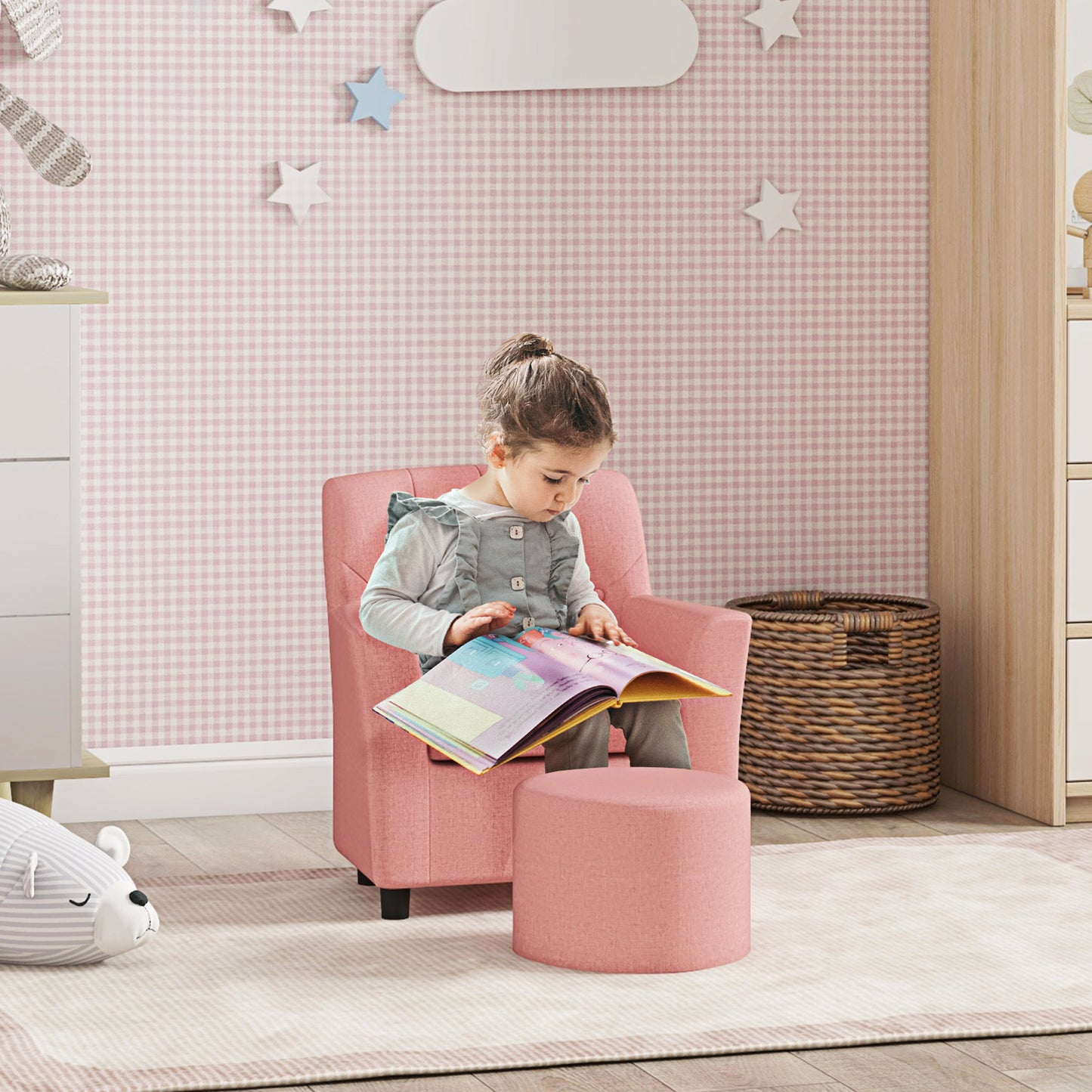 2PCs Kids Sofa Set with Footrest, for Playroom, Bedroom
