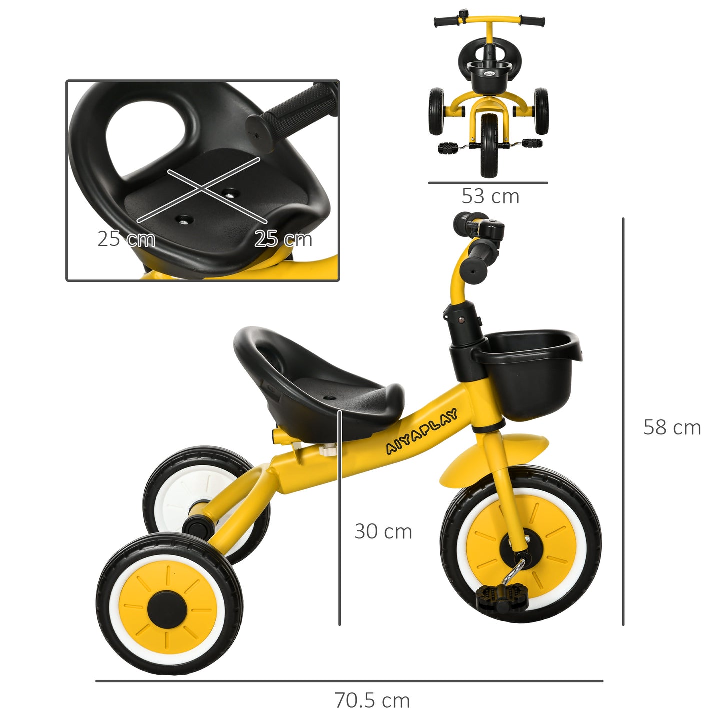 Kids Trike, Tricycle, with Adjustable Seat, Basket, Bell