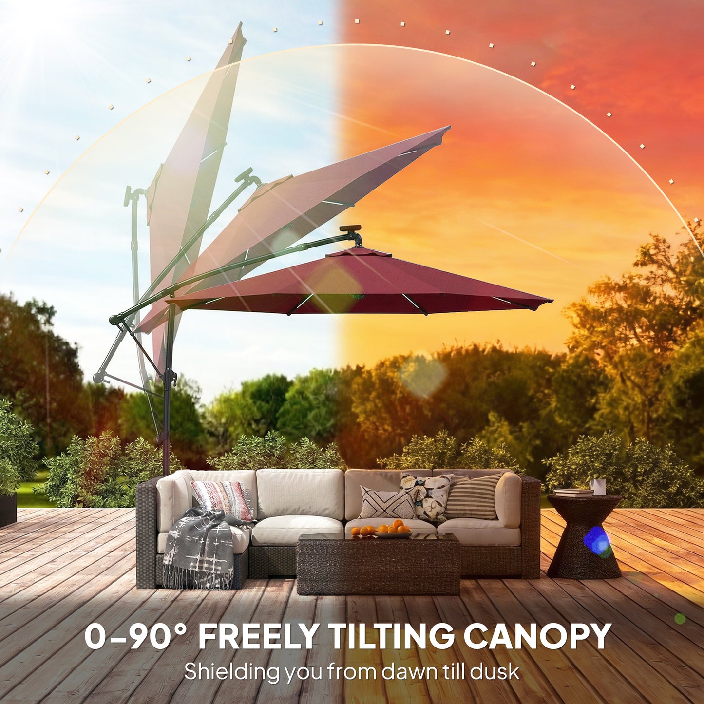 3 m Garden Cantilever Parasol with LED Solar Light