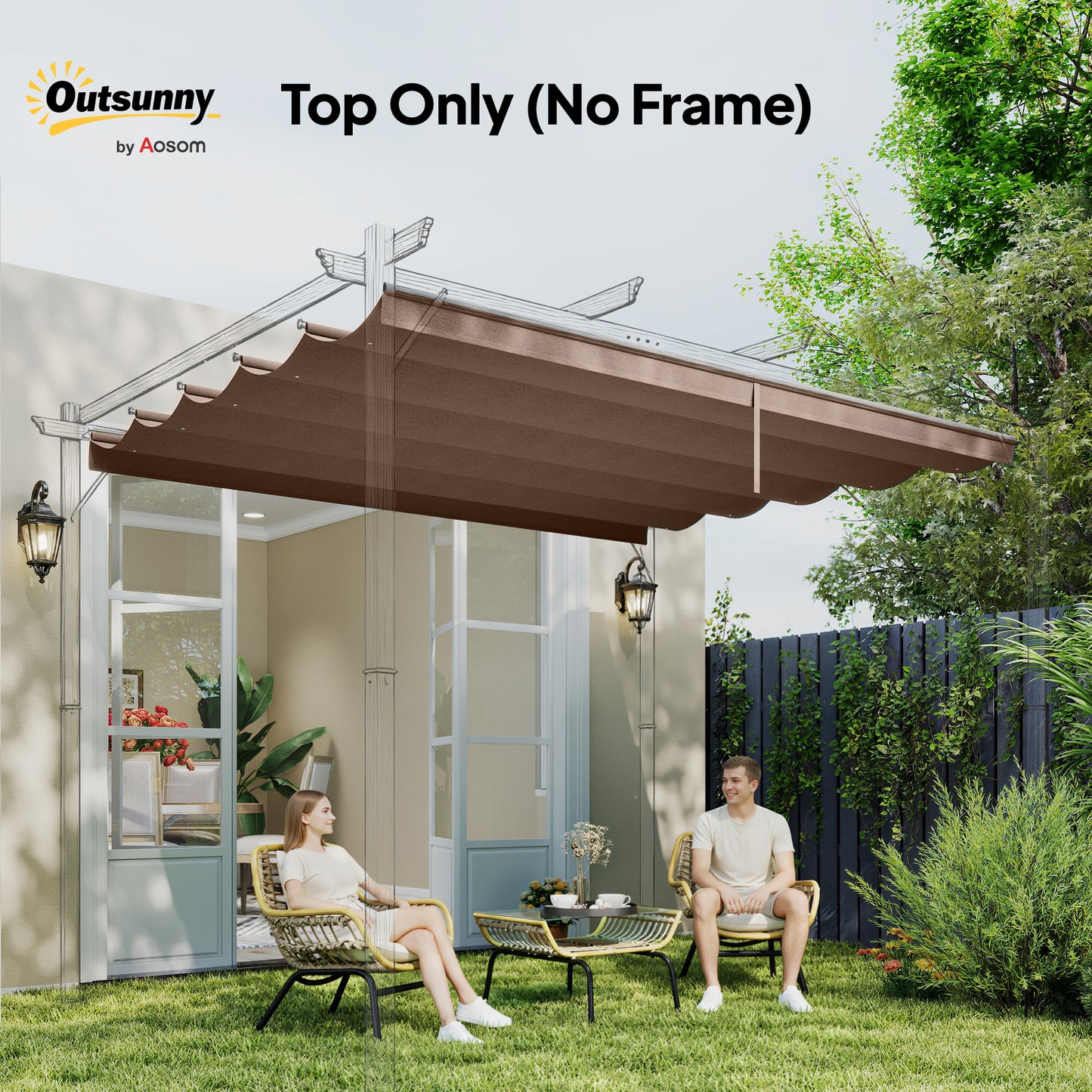 Retractable Pergola Cover, 3.5 x 2.6 m Replacement Canopy Fabric