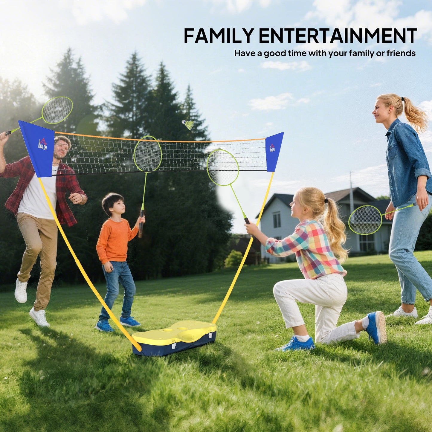 2.8m Portable Folding Badminton Net Set with 4 Badminton Rackets