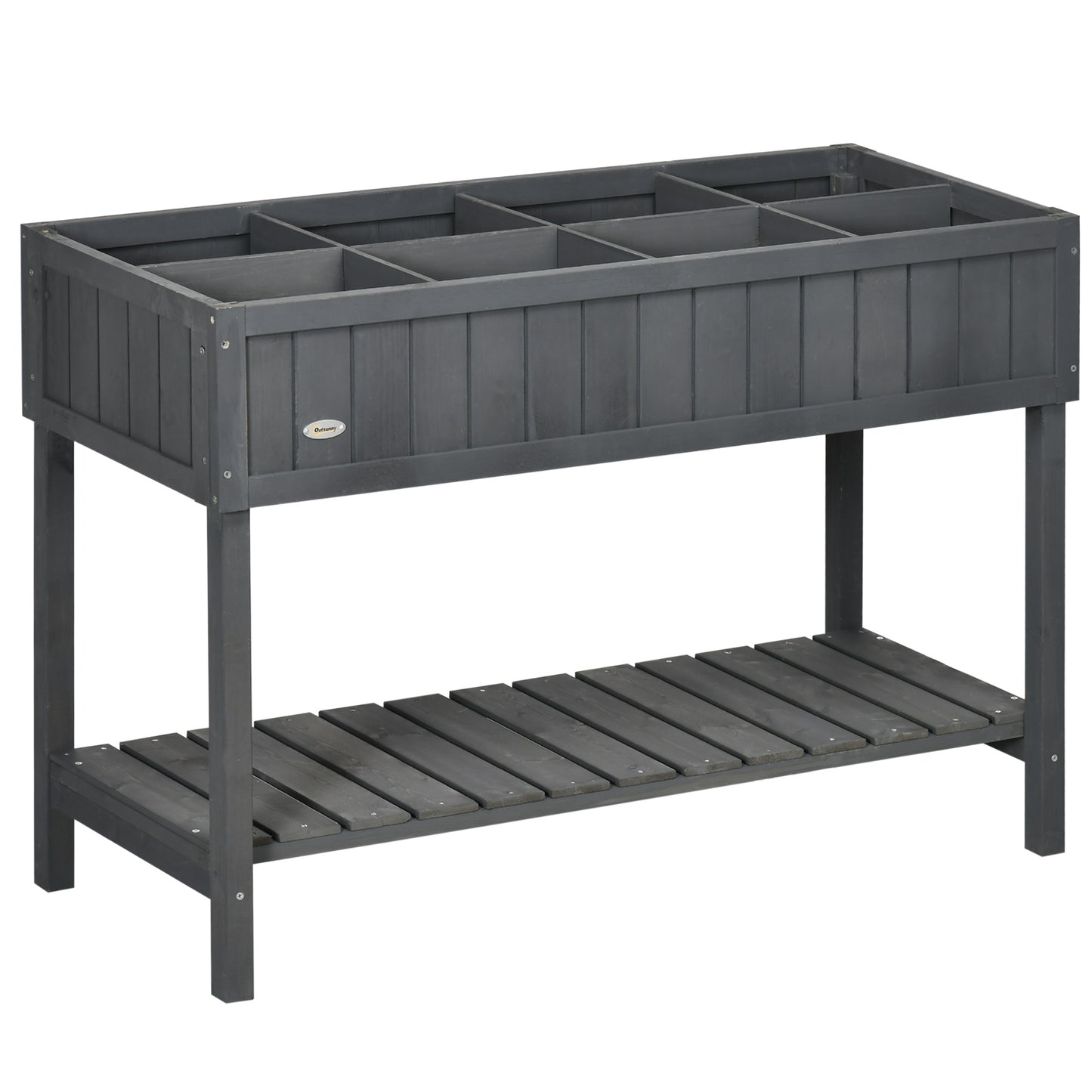 Fir Wood Raised Rectangular 8 Compartment Plant Stand