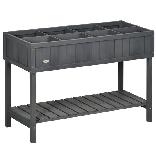 Fir Wood Raised Rectangular 8 Compartment Plant Stand