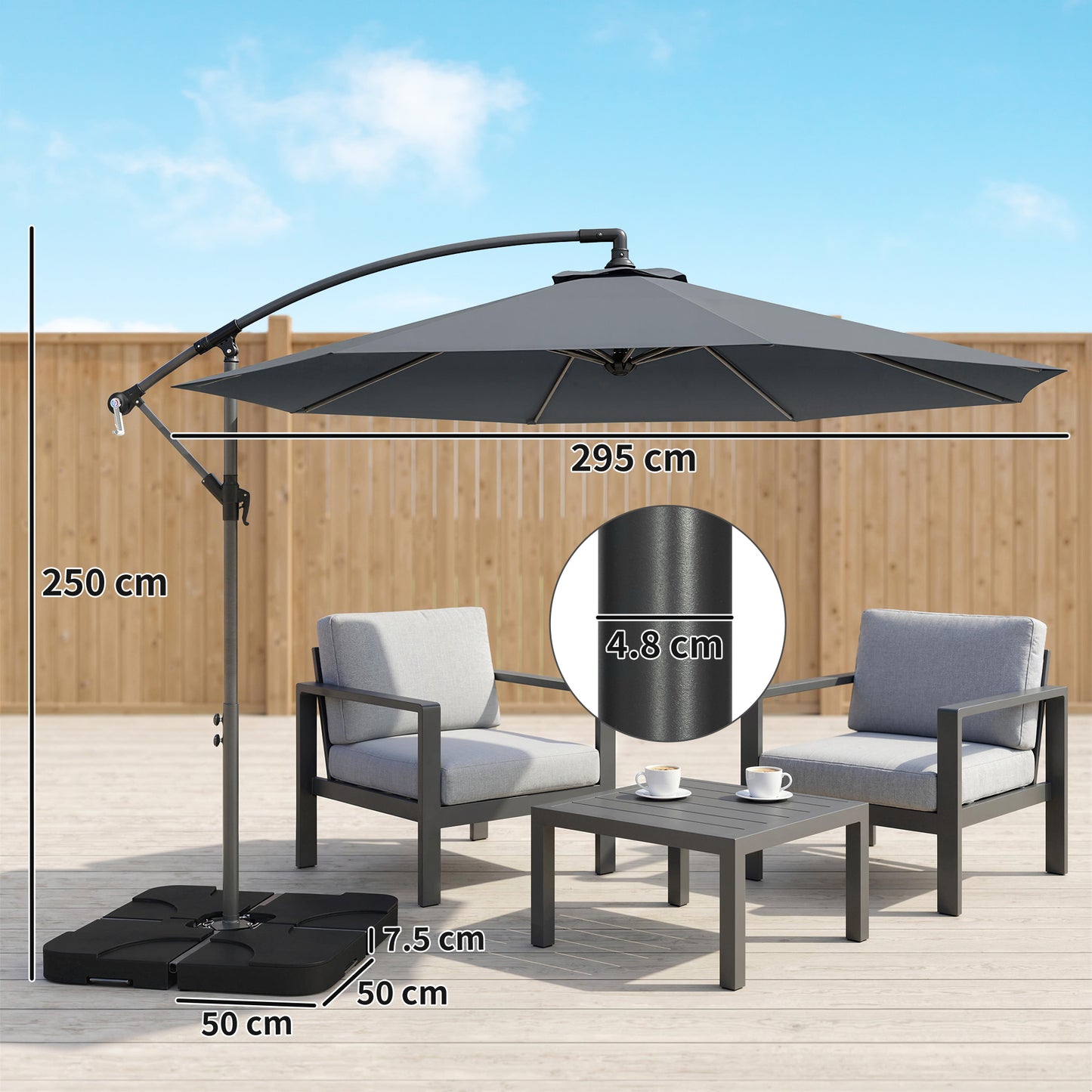 3m Overhanging Parasol, with Base, Weights and Cover