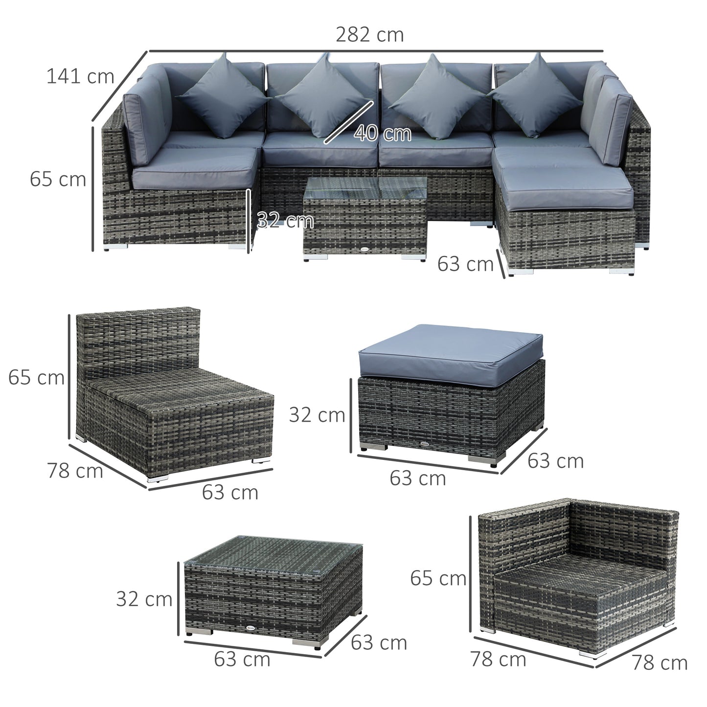 8 Piece Rattan Corner Sofa Set with Wide & Deep Seat