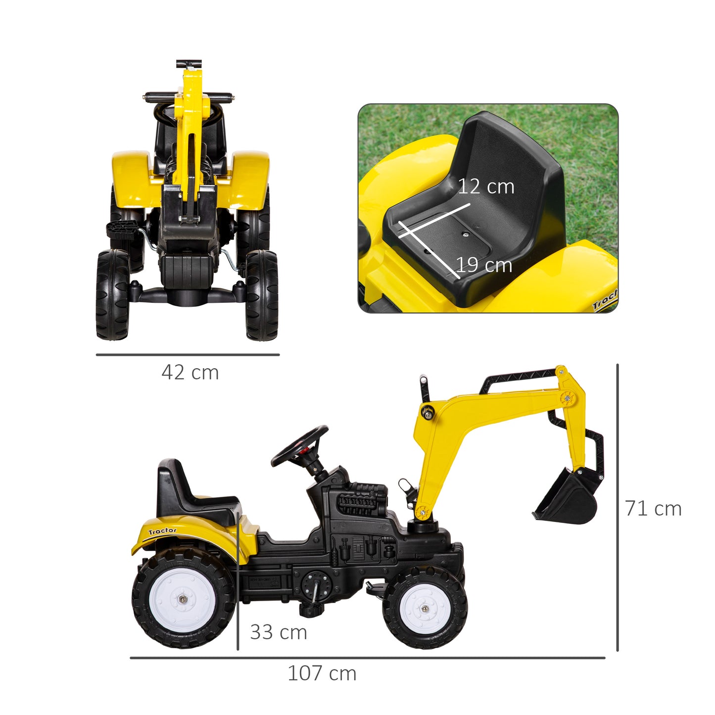 Kids Ride on Digger Pedal Go Kart Pretend Play Construction No