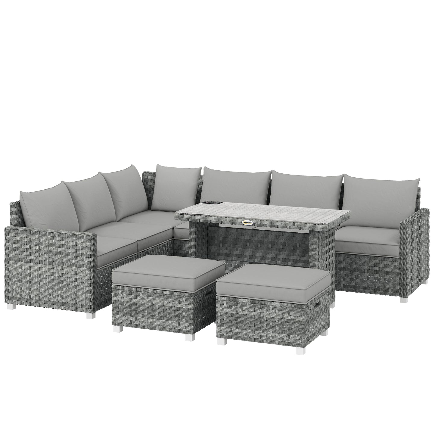 6 Seater Rattan Garden Furniture Set with 3 Sofas, 2 Footstools