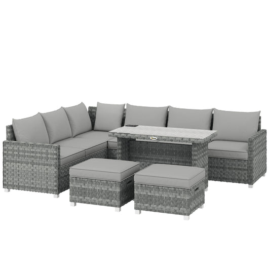 6 Seater Rattan Garden Furniture Set with 3 Sofas, 2 Footstools