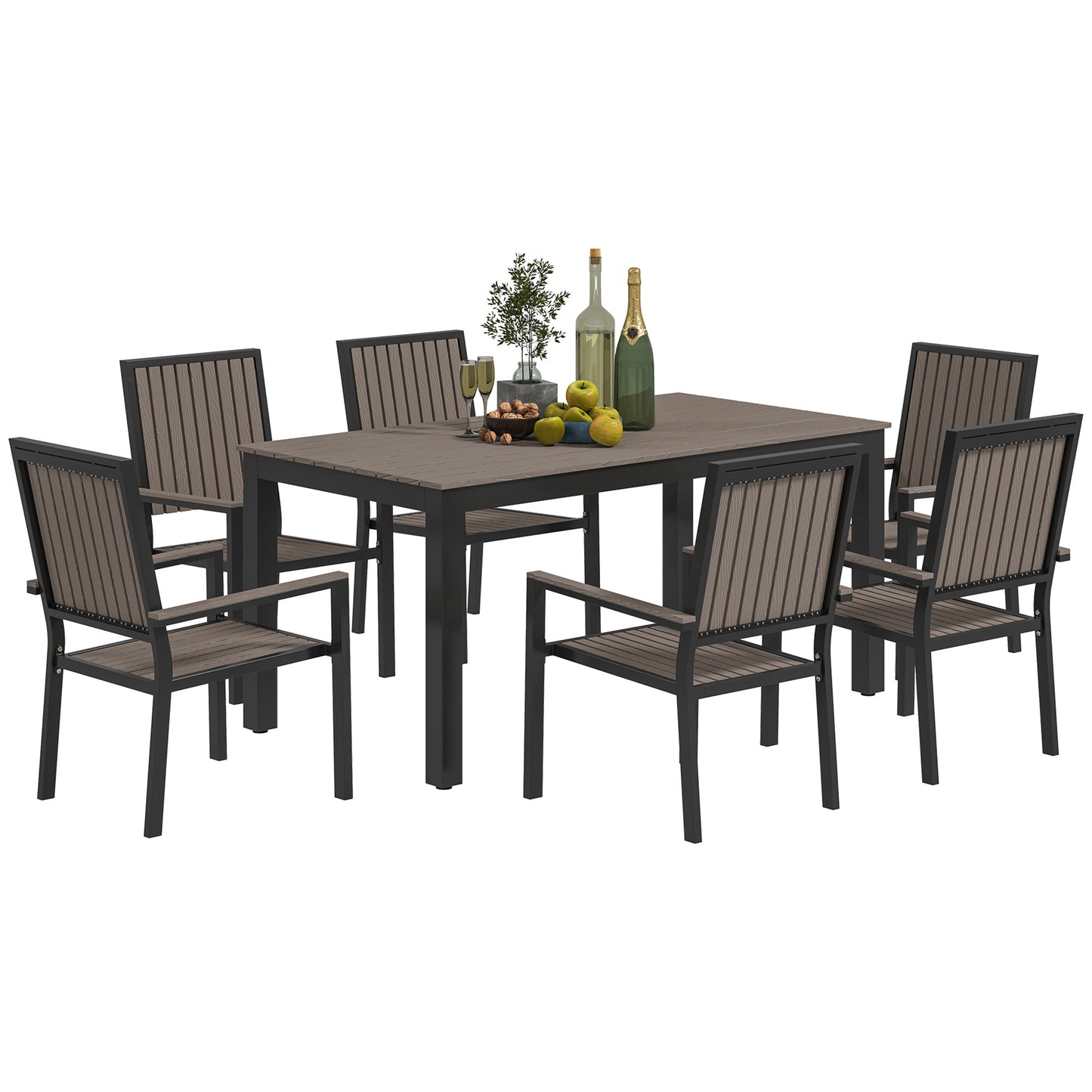 6 Seater Garden Dining Set with Stackable Chairs, Aluminium Frame