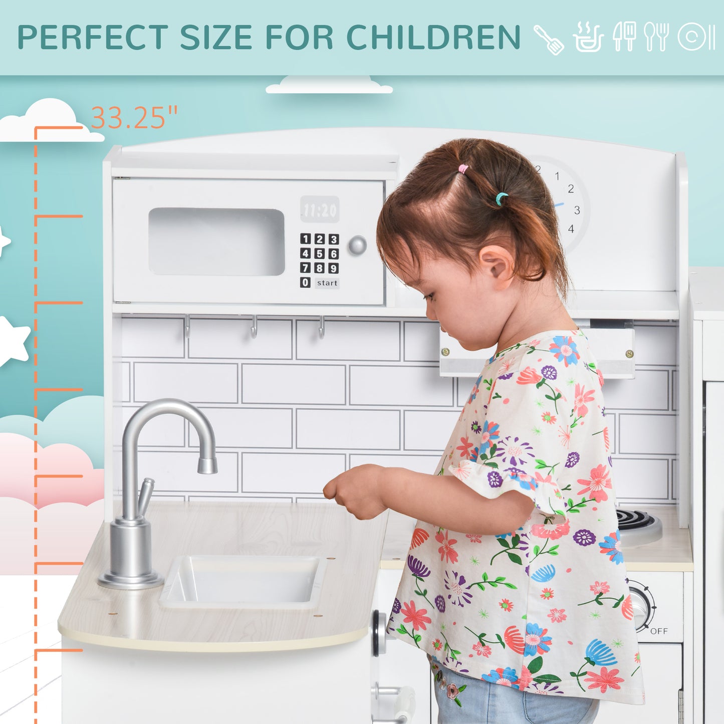 Kids Play Kitchen Wooden Toy Kitchen Cooking Set for Children