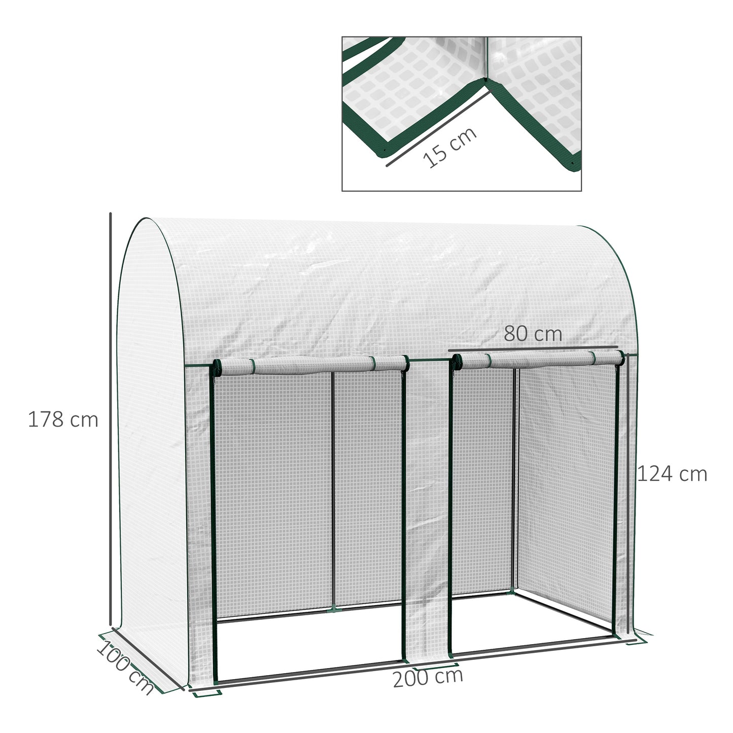 200 x 100cm Walk-In Greenhouse, with Zipped Doors