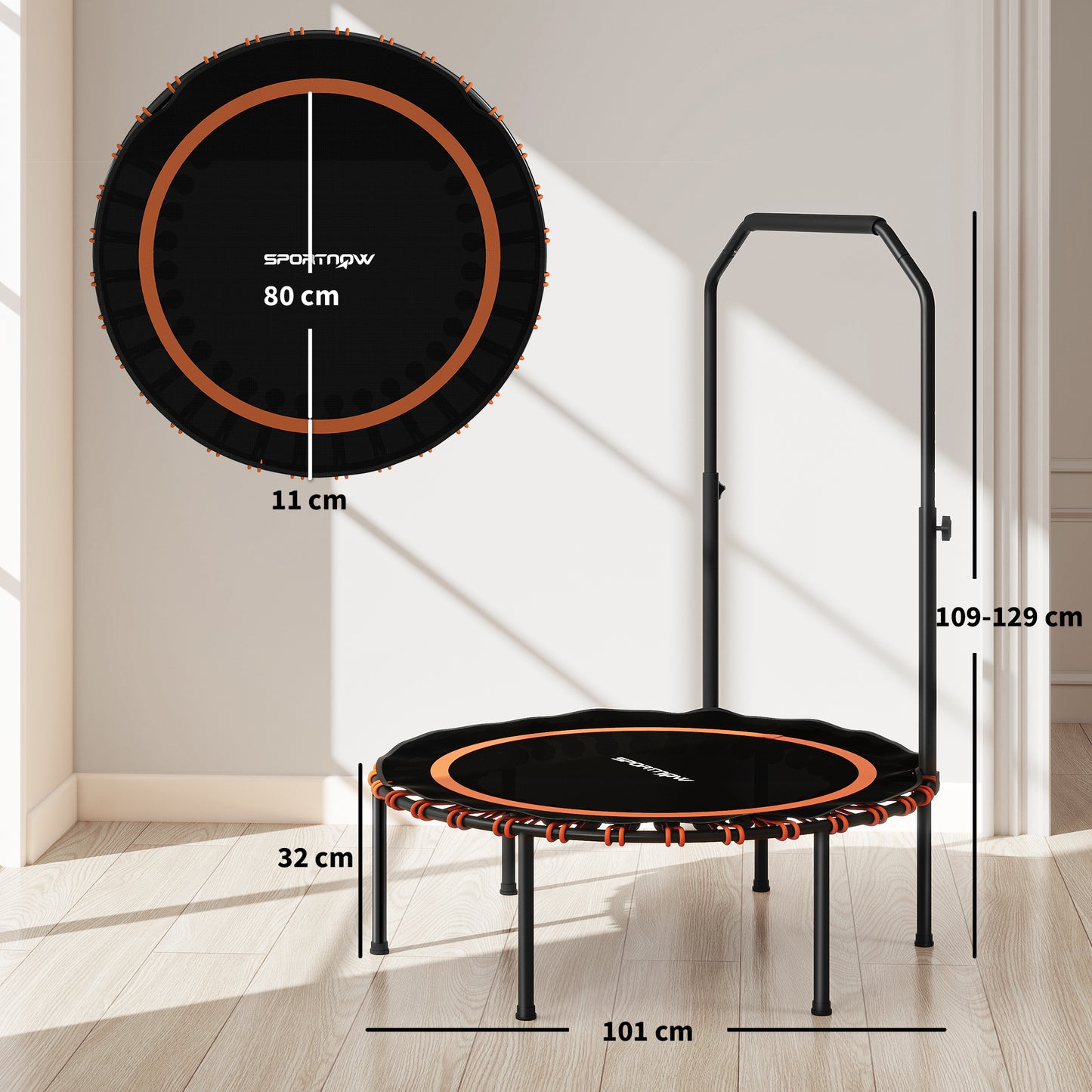 40" Foldable Fitness Trampoline Rebounder with Handle
